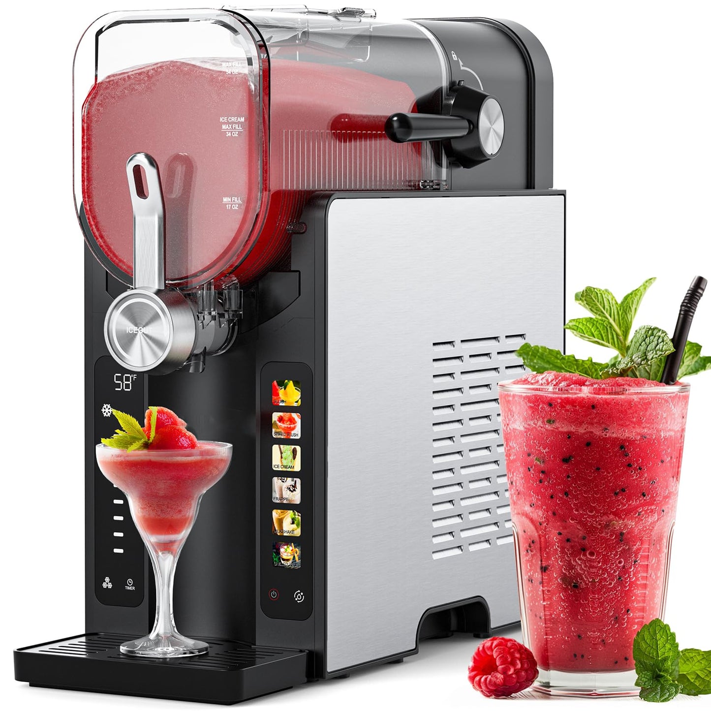 Slushie Machine,No Ice Needed Slushy Machine for Home,6 Preset,Real-Time Temp Display,Auto-Clean,Frozen Margaritas,Cocktails,Frappés,Ice Cream,Smoothies,Milkshakes,Summer Parties