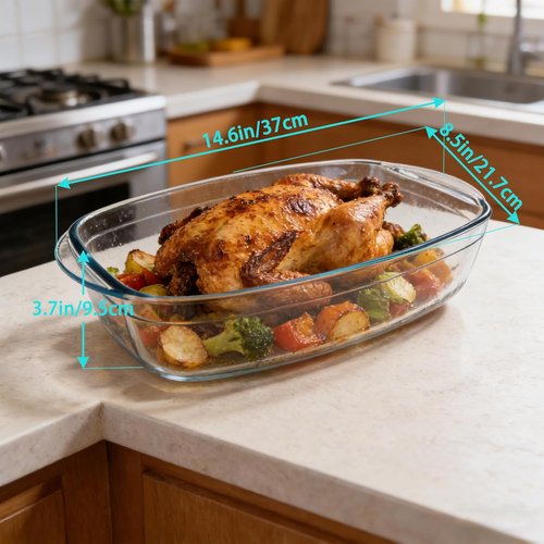 Large Casserole Dish With Lid - 4.7qt Clear Oval Glass Baking Dish for Oven Cooking & Serving