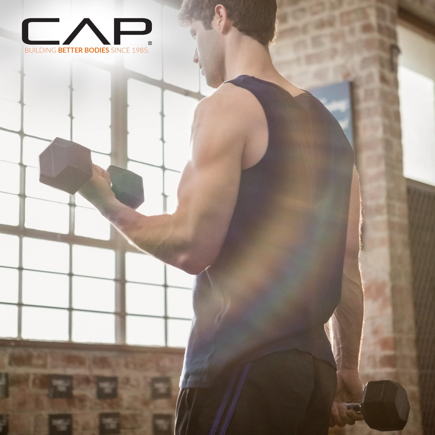 CAP 150 lb Dumbbell Set with Rack, Rubber Coated Hex Free Weight Set, Compact Vertical Storage, for Strength Training & Home Gym, Light Gray Rack