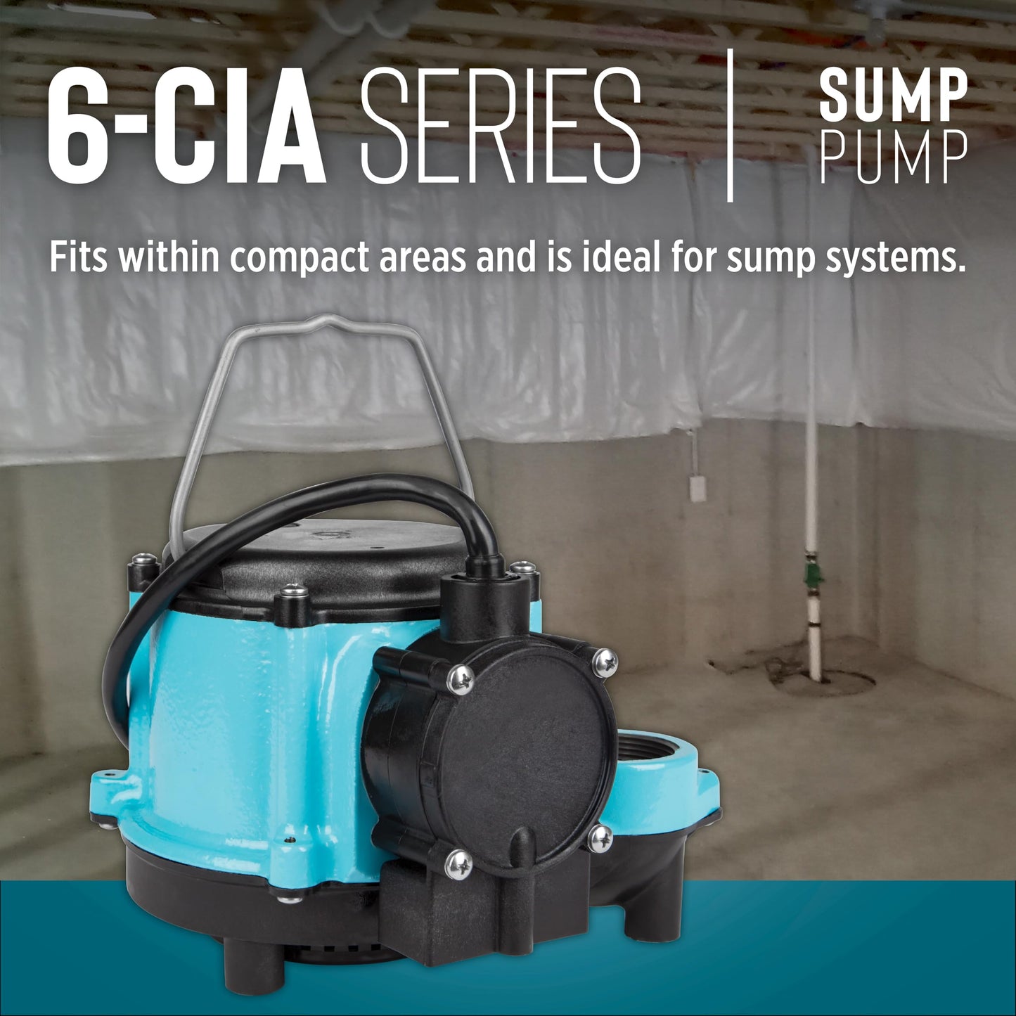 Little Giant 6-CIA-ML 115 Volt, 1/3 HP, 2760 GPH Cast Iron Replacement Compact Submersible Pump for Under Sink and Laundry Tray Systems with Integral Low Level Diaphragm Switch, Blue, 506160