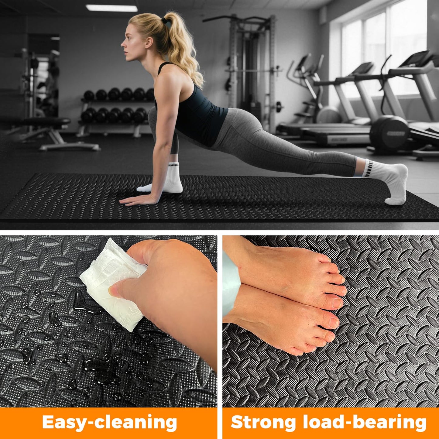 4x6ft Gym Floor Mat 10mm Thick - Large TPE/NPE Foam Workout Mat for Home Gym, Garage Floor, Yoga & Exercise - Non-Slip Eco-Friendly Fitness Mat (Black)