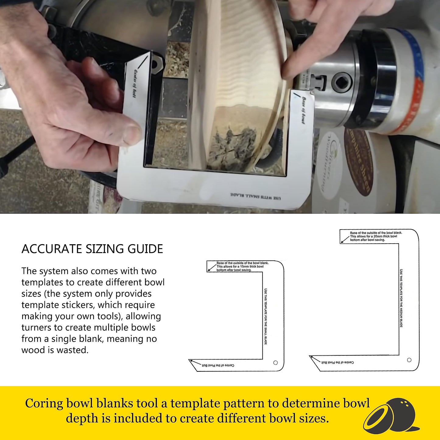 WoodcutxCoring System with Two High-Strength Blades for Coring Bowl Blanks 3"(75mm) to 12"(300mm) on Woodturning Lathe BSVR