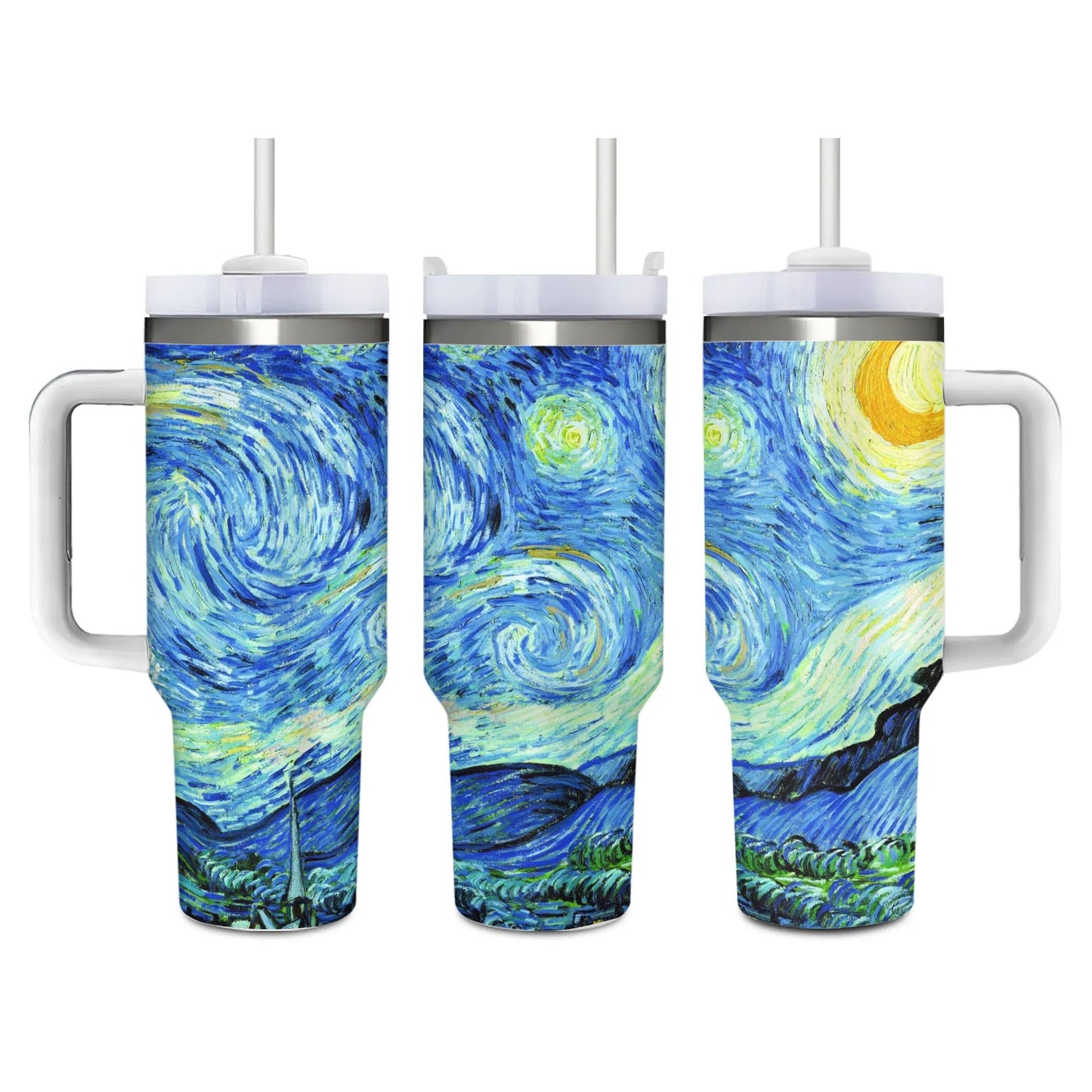 Mount Hour Starry 40 OZ Stainless Steel Tumbler with Handle Lid Straw, Ice Bully Hot/Cold Coffee Cup for Women Men Birthday Presents