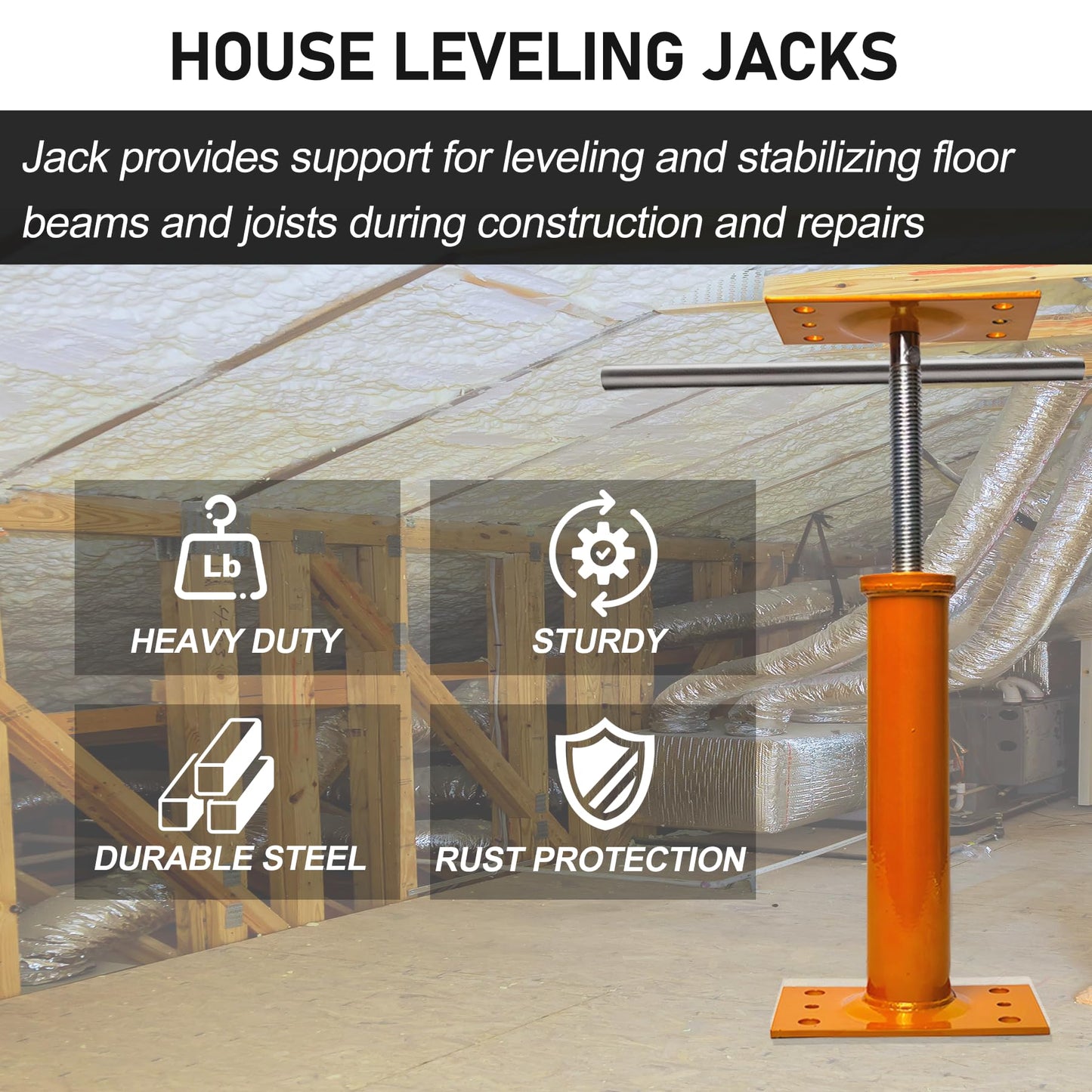 House Jacks for Leveling, 11"-17" Adjustable House Jack Post Basement Floor Jack, Floor Joist Jack Steel Telescoping Jacks, Heavy Duty House Foundation Jacks for Leveling Crawlspace Permanent
