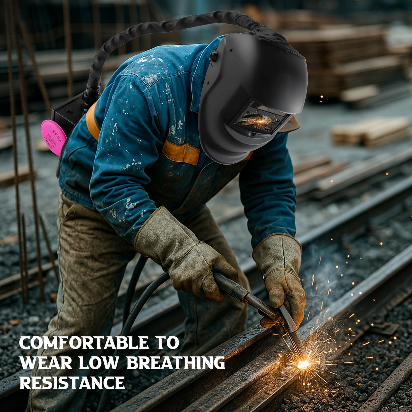 Owenri Welding Helmet Auto Darkening with Air Fed System, Powered Air Purifying Respirator (PAPR) True Color Welding Mask, Upgraded Arc Sensor 4/9-13 for TIG MIG ARC Welding Mask