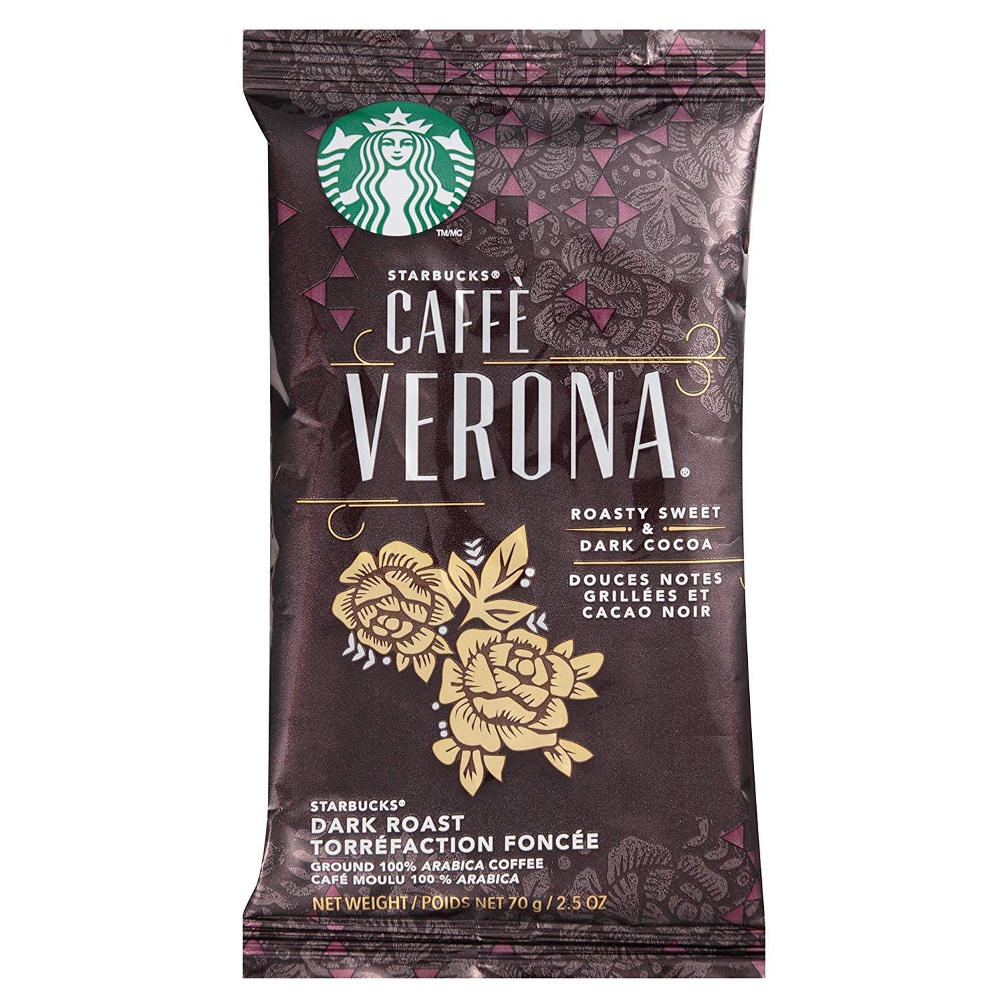 Starbucks Caffe Verona Ground Coffee Packets - Dark Roast Drip-Brewing | 18 Count