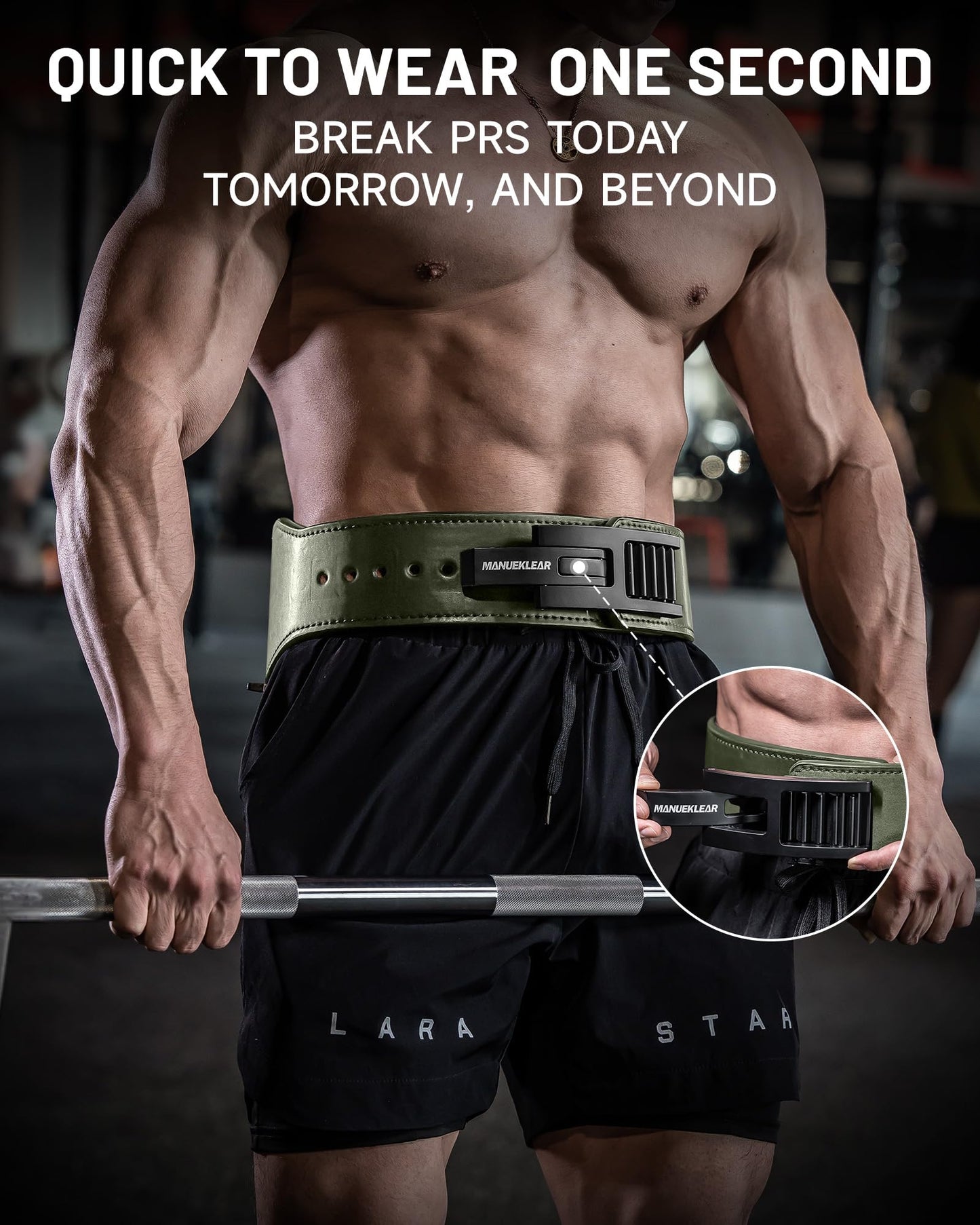 MANUEKLEAR Tapered Lever Weight Lifting Belt, 10MM Quick Locking Lever Belt Weightlifting Men, Lifting Belt Lever for Powerlifting & Deadlifts (Olive Green, XL (39-45inches))