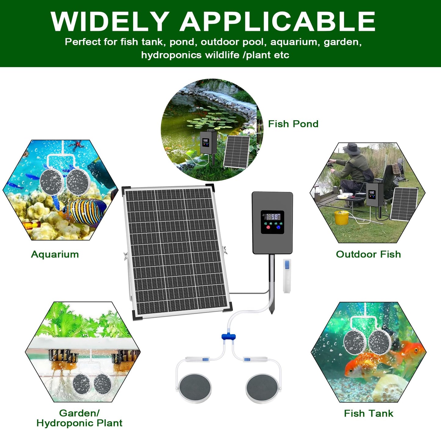Lewisia Solar Pond Aerator Air Pump Battery with Air Hoses and Bubble Stones Fish Tank Bubble Oxygenator 30W