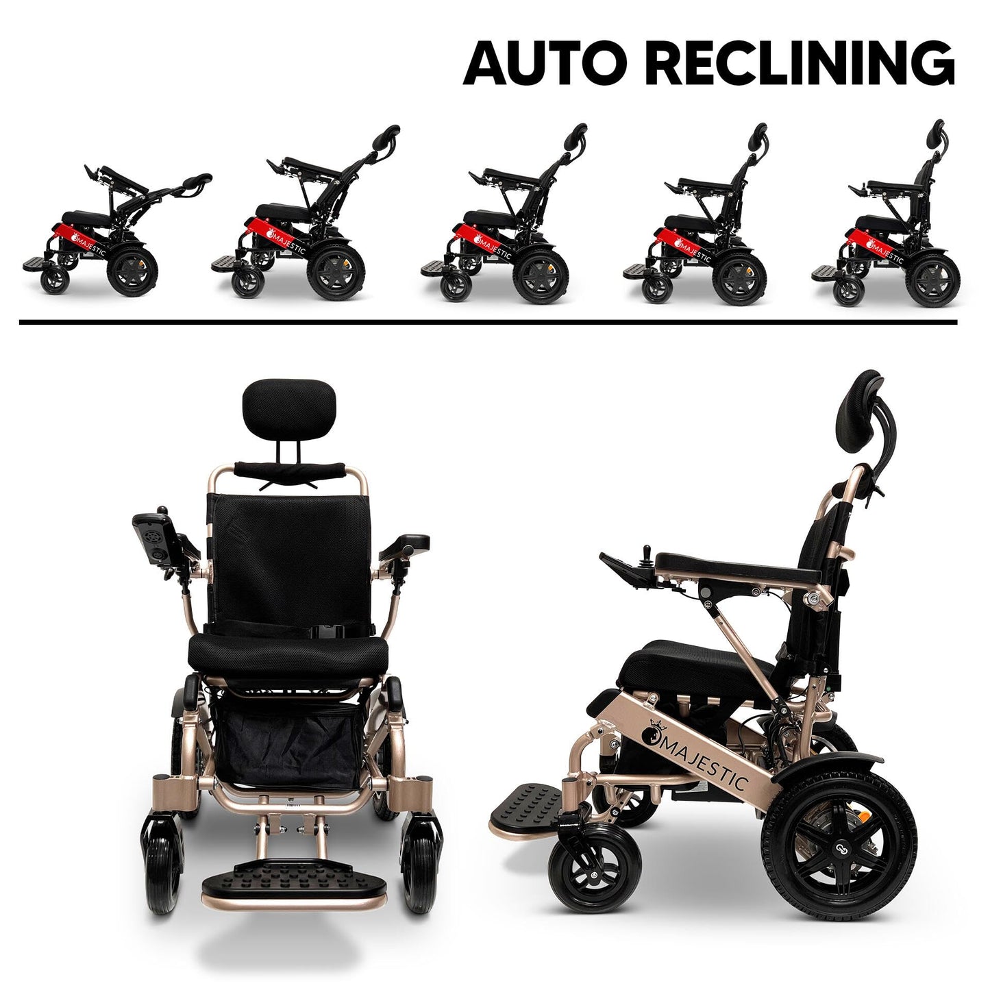 Auto Reclining Electric Wheelchair, 350 lbs Weight Capacity, 19 Miles Battery Range, Electric Wheelchairs for Adults, US Based Support, Remote Controlled Lightweight Wheel Chair, IQ-9000 by Majestic