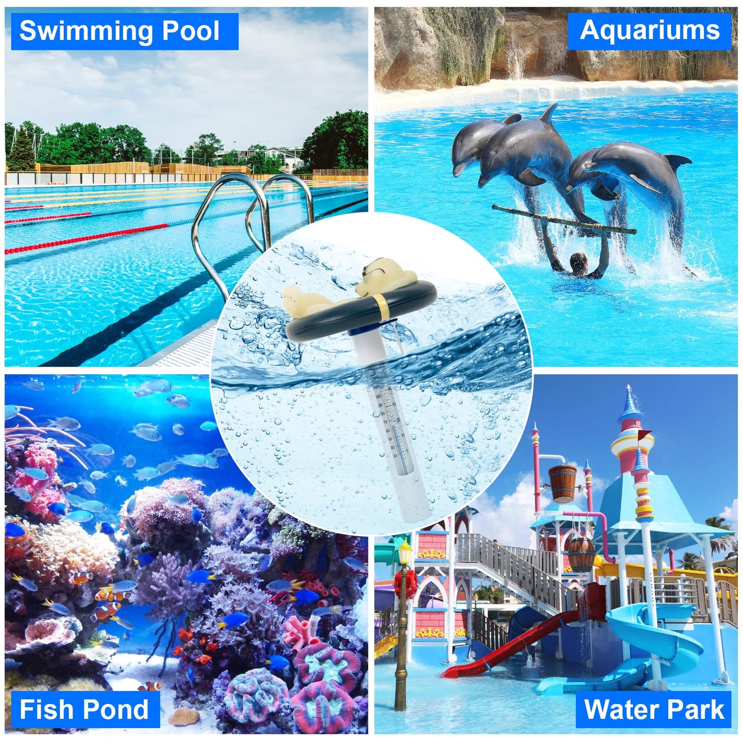 Pool Thermometer Floating Easy Read, Leisurely Polar Bear Water Thermometer for Ice Bath with String, for Outdoor & Indoor Swimming Pools, Spas, Hot Tubs & Aquariums