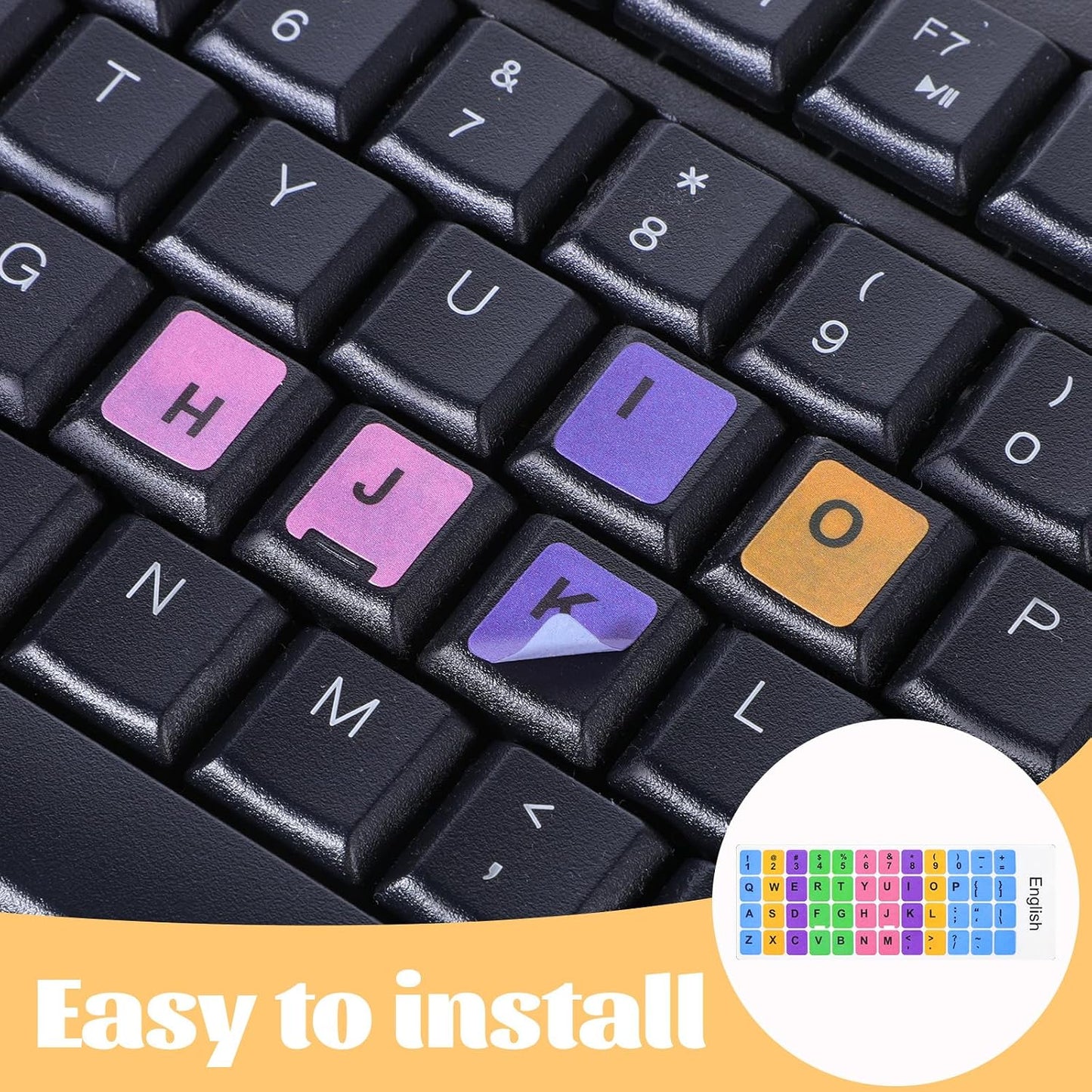 Bruislard 3 Pcs English Keyboard Replacement Letter Stickers, Universal Keyboard Sticker, Rainbow Lettering Stickers