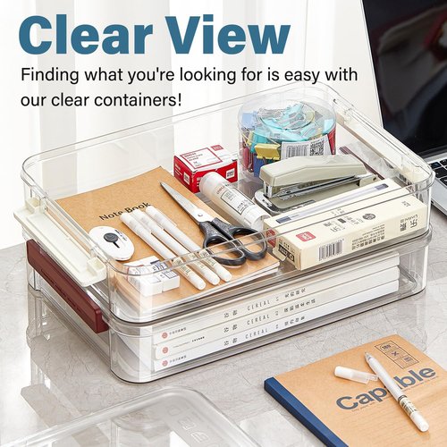 Clear Plastic Storage Box - 5.5qt Snap-Tight Latch Organizer | Stackable Container for A4 Files, Photos & Crafts