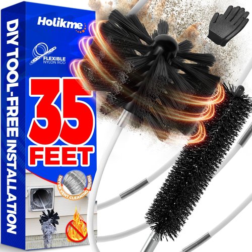 Holikme Dryer Vent Cleaner Kit - 35 Feet Flexible Lint Brush with Drill Attachment | Ideal for Duct Cleaning
