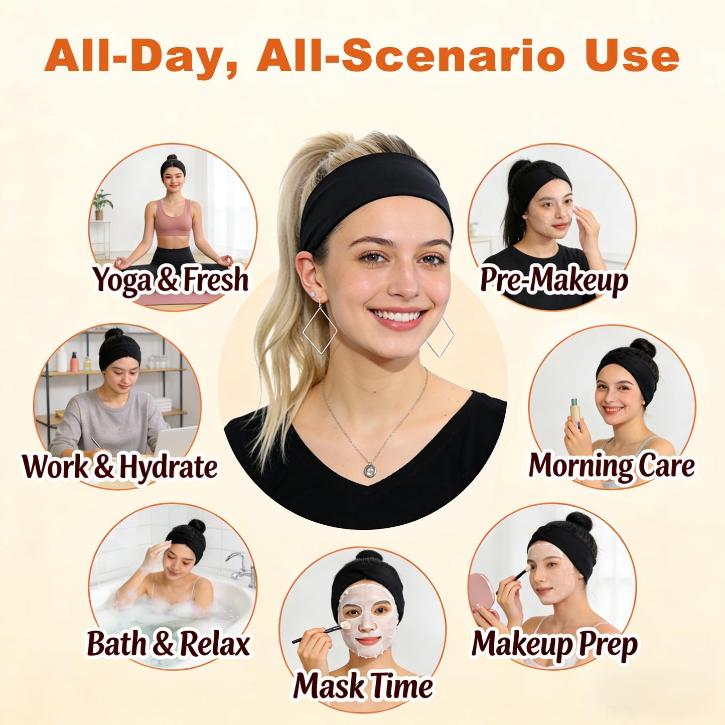 Calbeing Headbands for Women, 5 Pack Black Sweat-Absorbing Sport Sweatbands, Soft Elastic Yoga Hairbands, Comfortable Hair Bands for Fitness Workout Travel Exercise