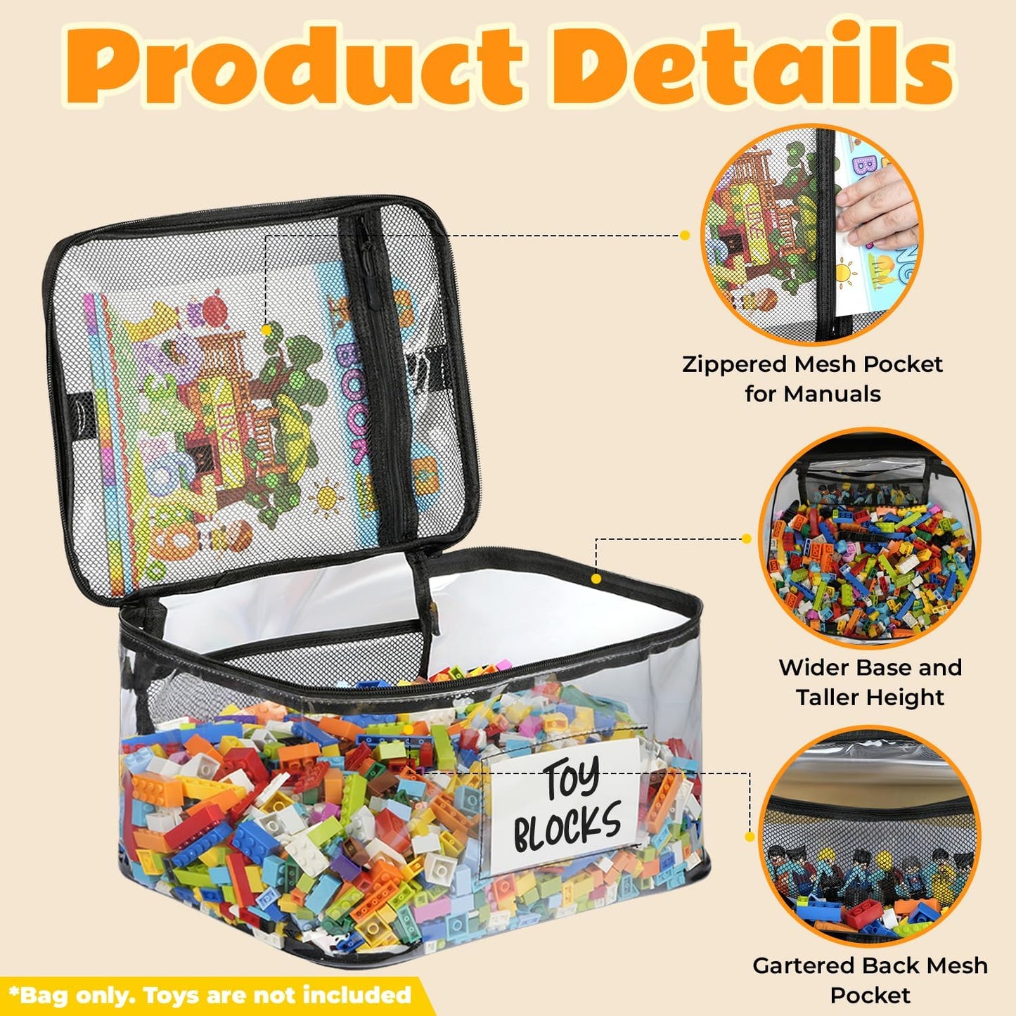 Skiennix Extra Large Toy Storage Bags - 6-Pack Waterproof Zipper Organizers for Kids' Toys & Games | Durable, BPA-Free