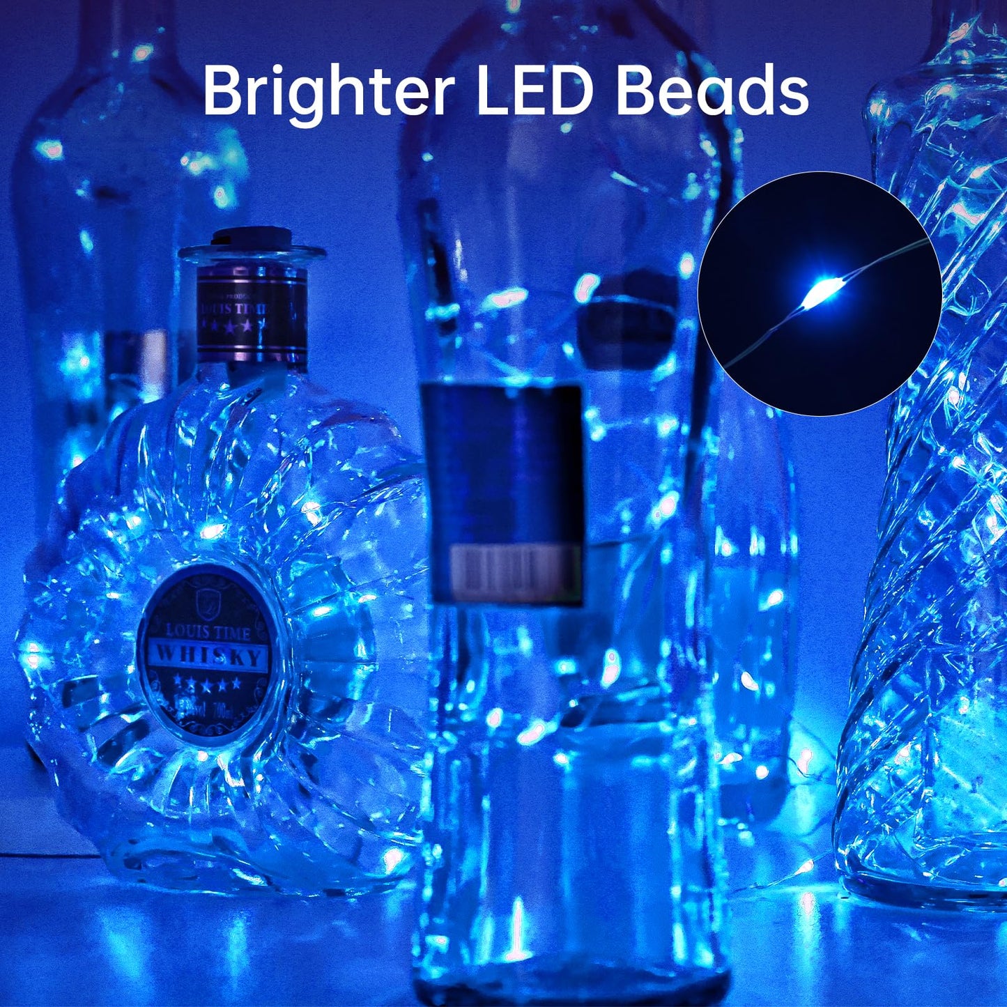 Aluan Wine Bottle Lights, 20 LED Copper Fairy Lights, Waterproof, Blue, Model BL00, 10 Pack for Indoor Decoration