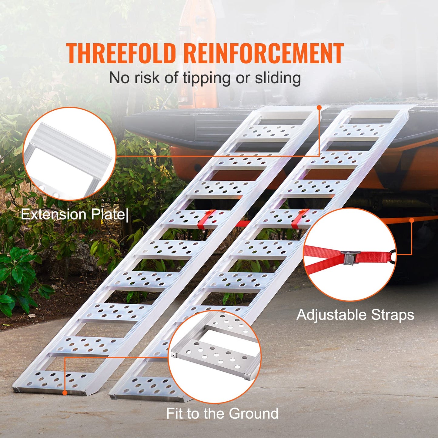 VEVOR Aluminum Ramps, 1250lbs, Straight Ramp with Treads and Load Straps, Portable Loading Ramp for Motorcycles, ATVs, Trucks, Lawn Mower, Dirt Bike, Garden Tractor, 78" L x 12" W, 2Pcs