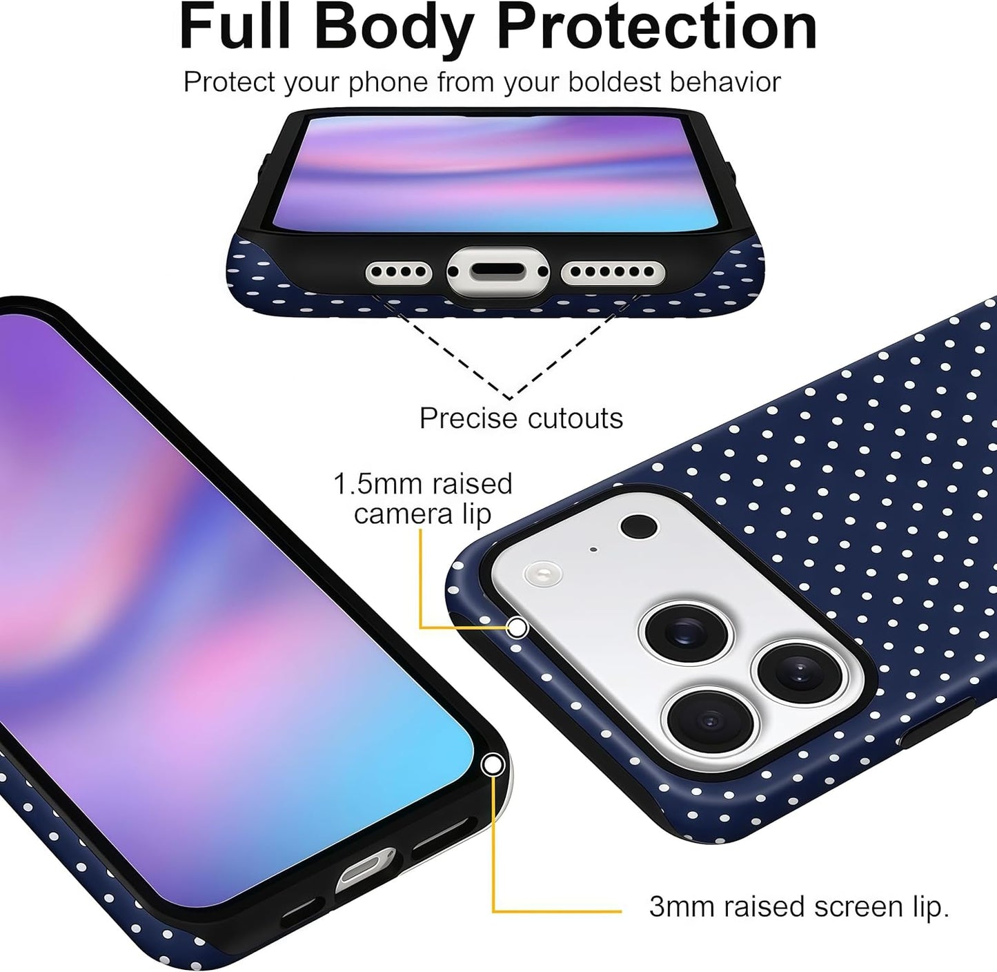 Aleviker 17 2-Layer Case for iPhone Pro Max, Glossy Hybrid Hard Shell, Aesthetic Scratch Resistant Cover, Navy Blue