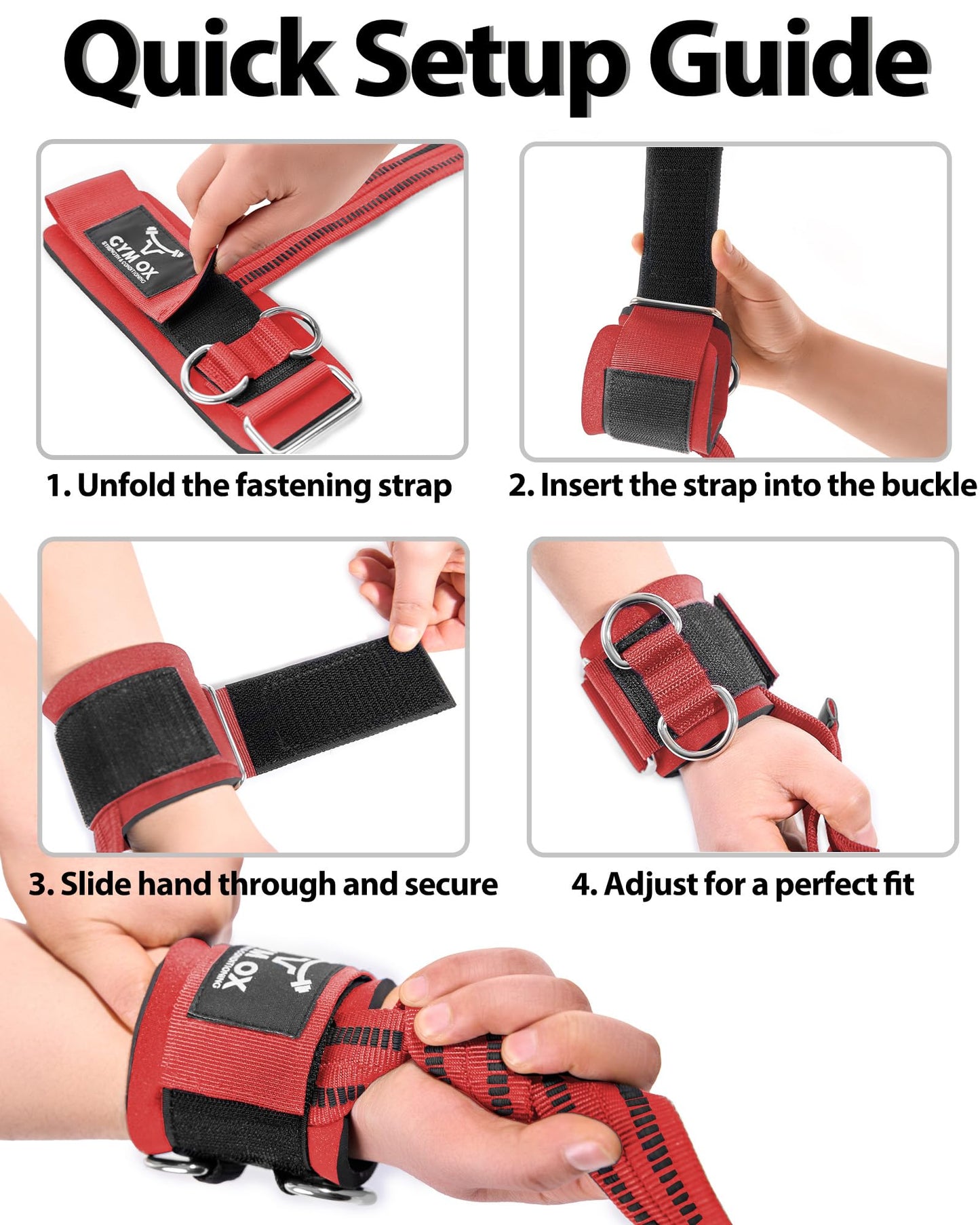2-in-1 Weight Lifting Straps with D Ring, 7mm Neoprene Padded Wrist Support for Men & Women, Heavy Duty Gym Wrist Straps & Cable Machine Attachment for Gym, Powerlifting, Rows, Pull-ups (Red)