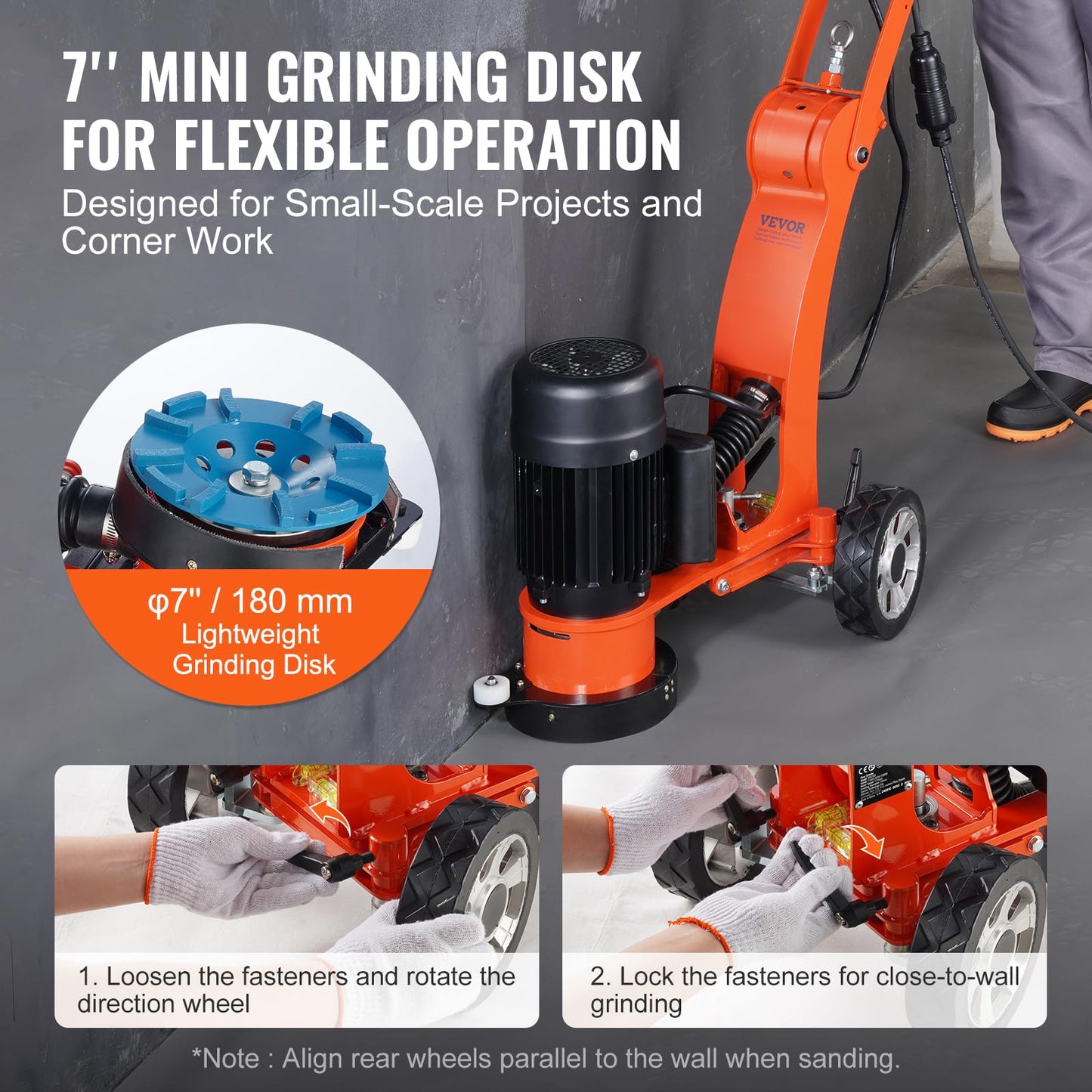 VEVOR Electric Concrete Floor Grinder, 7" 1300w
