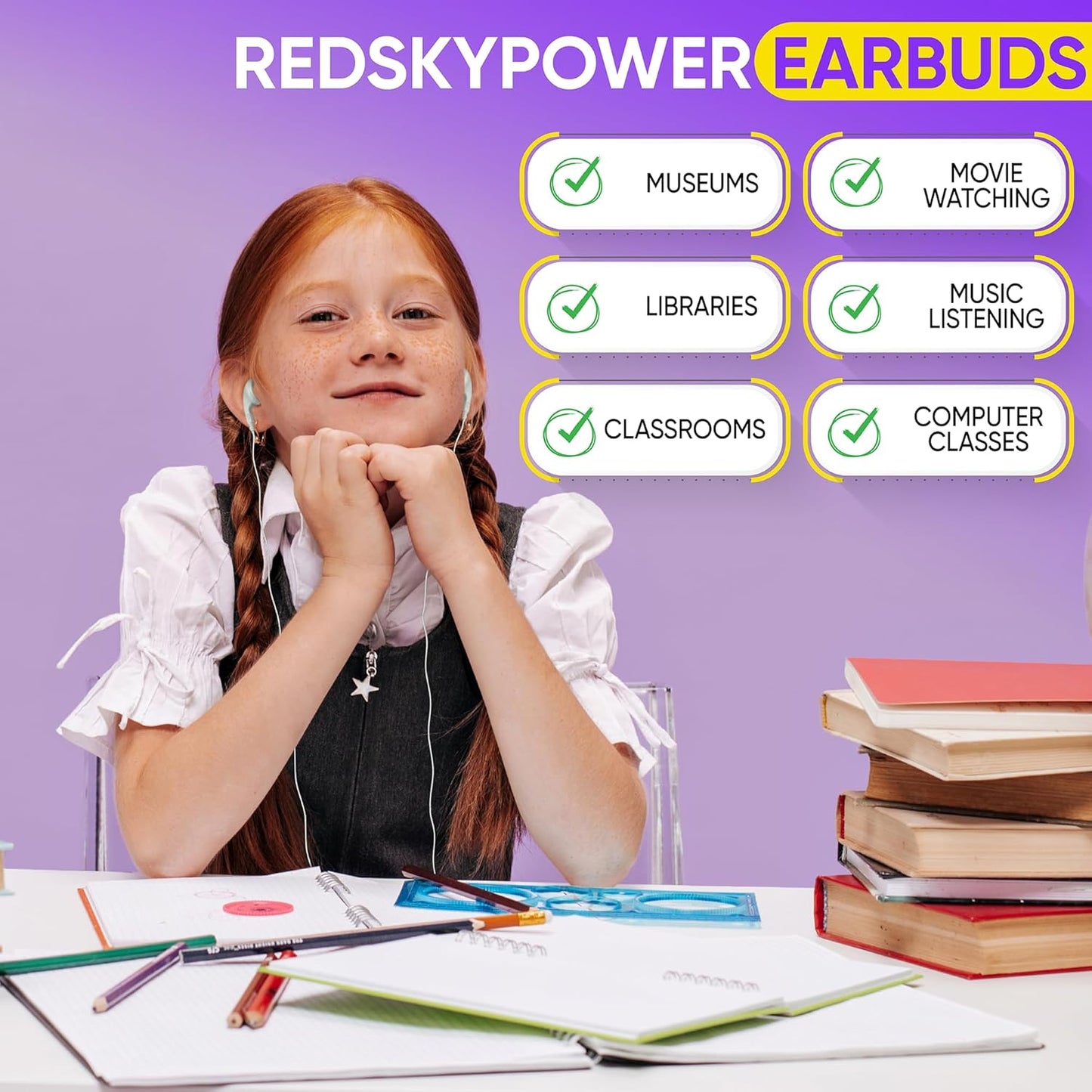 Redskypower 5 Pack 3.5mm 4ft Bulk Wired Earphones, In Ear Earbud Headphones with Jack, Tangle Free Cable, Comfortable
