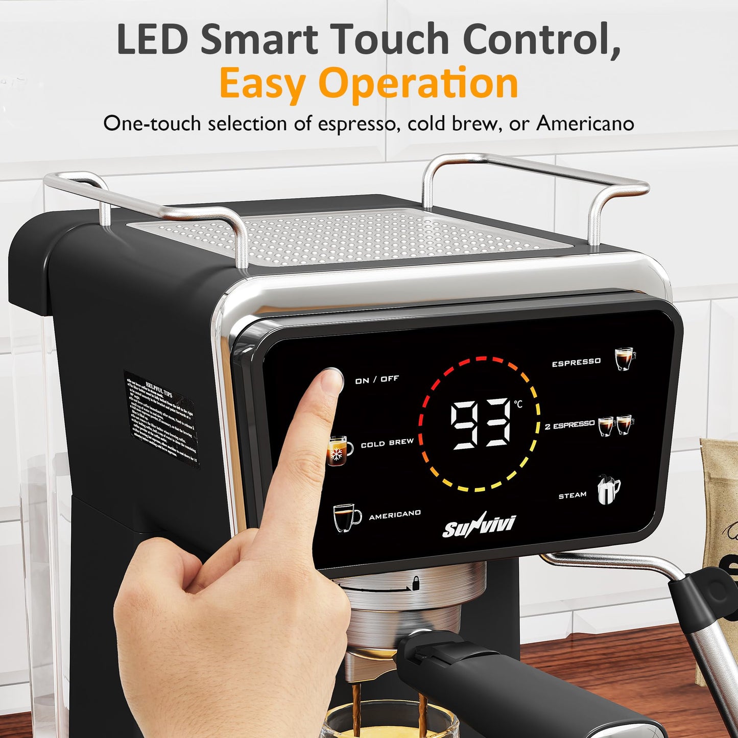 SUNVIVI 20 Bar Espresso Machine for Home and Office, 3-in-1 Iced Coffee Maker with Milk Frother, Espresso Shot & Iced Coffee, LED Touchscreen, 52OZ Removable Water Tank, Professional Coffee Brewing
