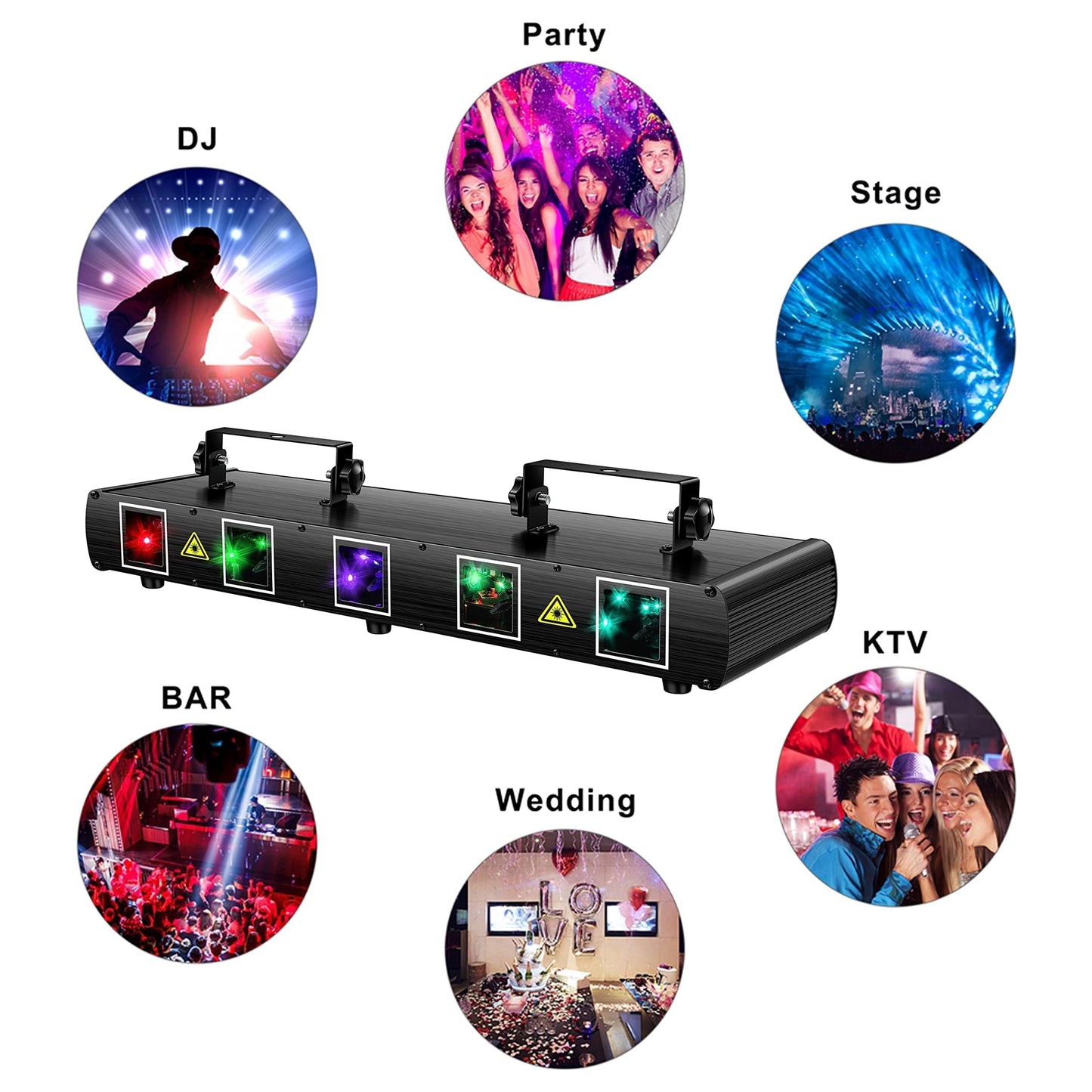 U`King DJ Laser Light, 5 Beam Effect Sound Activated DJ Party Lights RGBYC LED Laser Light Show with DMX Control for Disco Dancing Birthday Bar Stage Lighting