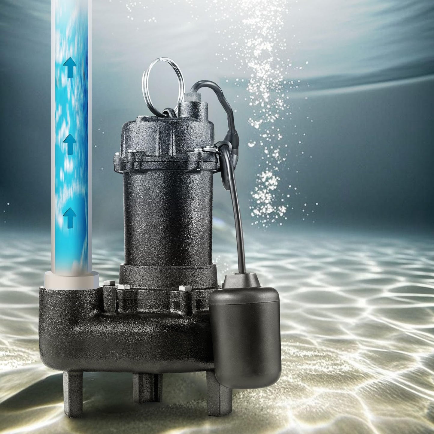 VEVOR Submersible Sewage Pump, 1 HP, 5200 GPH Cast Iron Sewage/Effluent Pump with Automatic Tethered Float Switch, 2-Inch NPT Discharge, 120V, 25 ft Max Lift, for Basement, Septic Tank, Residential