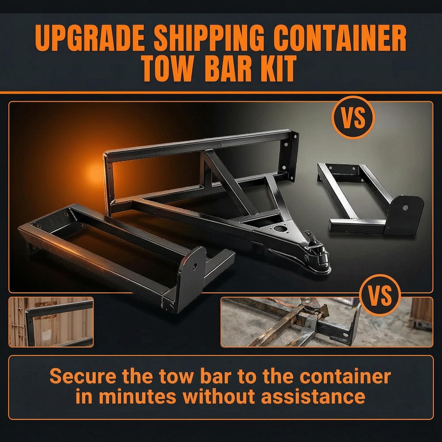 Shipping Container Tow Bar Kit - 14,000 LBS Heavy Duty Tow Hitch with Manganese Steel & Split Design for 20ft/40ft Containers (Tow bar for 100.2" Container)
