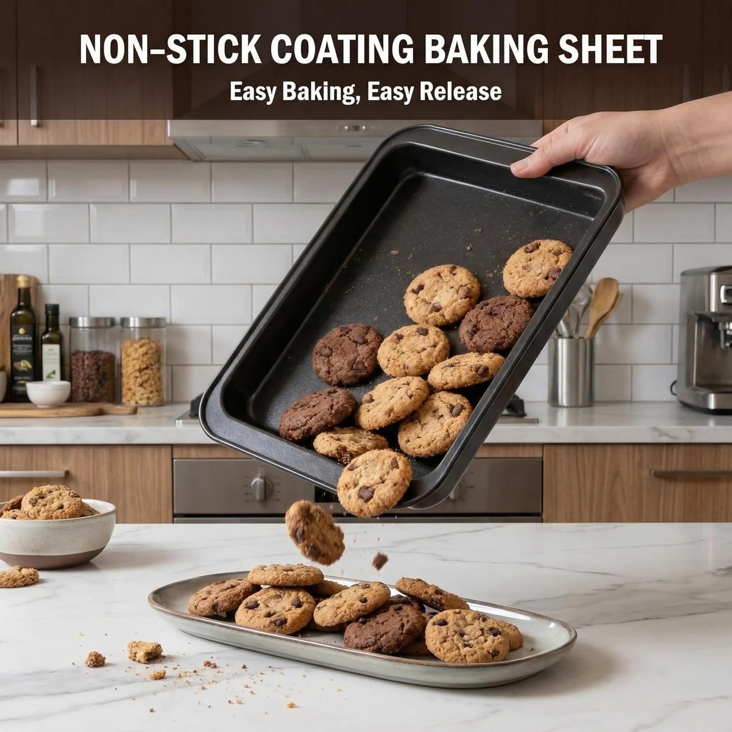 Skiennix Nonstick Baking Sheet Pan Set of 3 - Stackable, Multi-Depth, Rust & Warp Resistant, Easy Clean