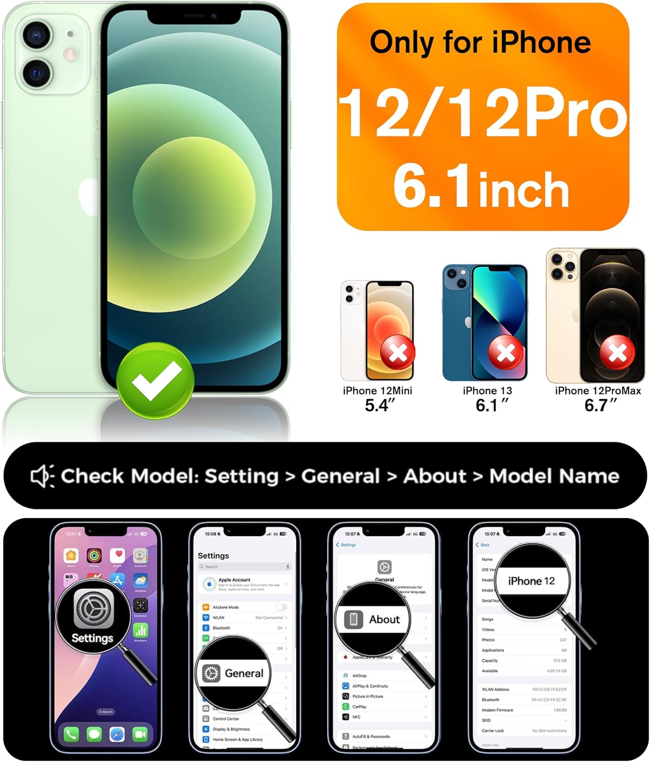 Anqrp 360 12/12 6.1" Rotatable Stand Magnetic Case for iPhone Pro with Adjustable Invisible Kickstand, [Compatible