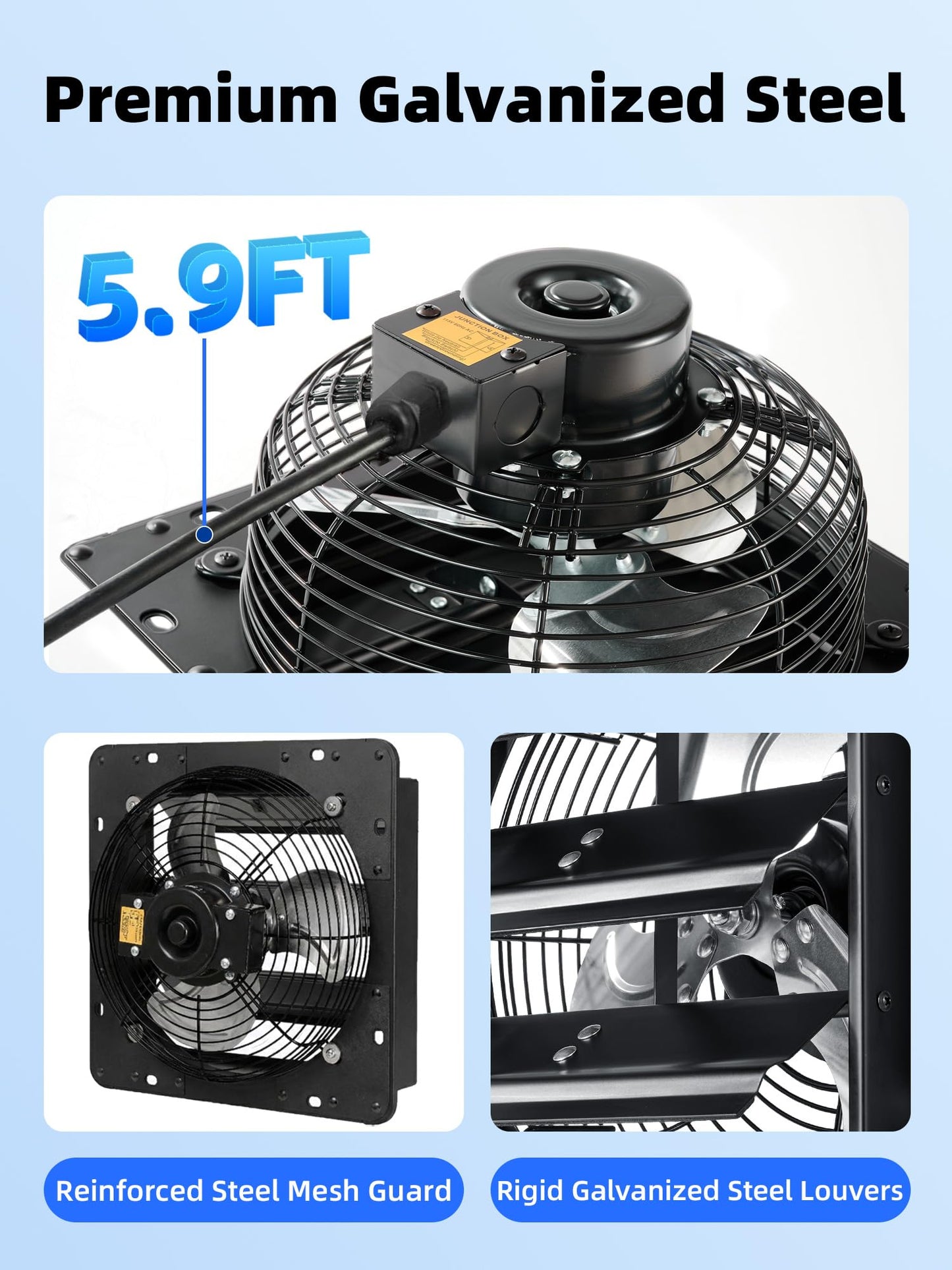 Windigaga 8 Inch Shutter Exhaust Fan, 760 CFM High-Speed Wall Mounted Exhaust Fan, 40dB Quiet Cooling Ventilation Attic Fan for Shed, Garage, Greenhouse, Basement, Chicken Coop, Generator Room, Black