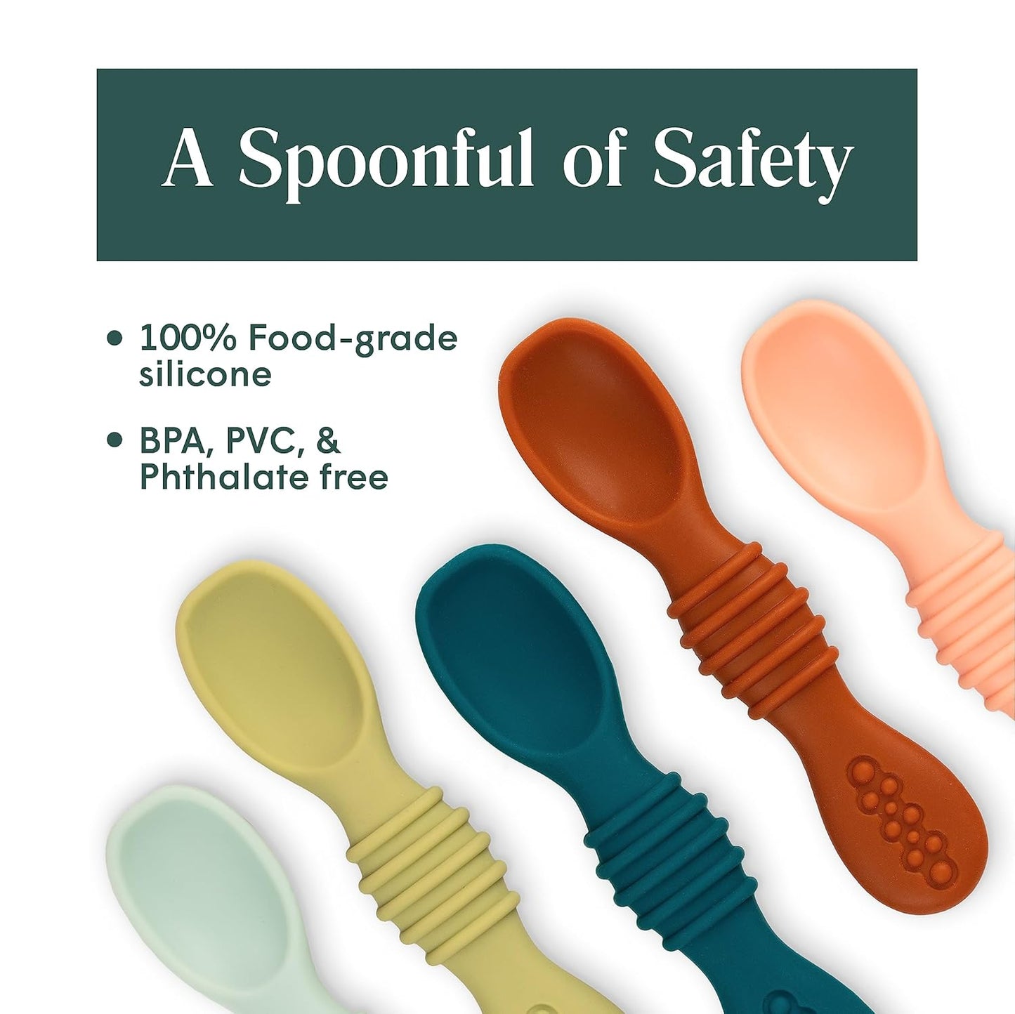 Simka Rose Silicone Baby Spoons - Self Feeding Infant Spoons (6 Pack) | Easy on Gums, Dishwasher Safe, 6 Months+