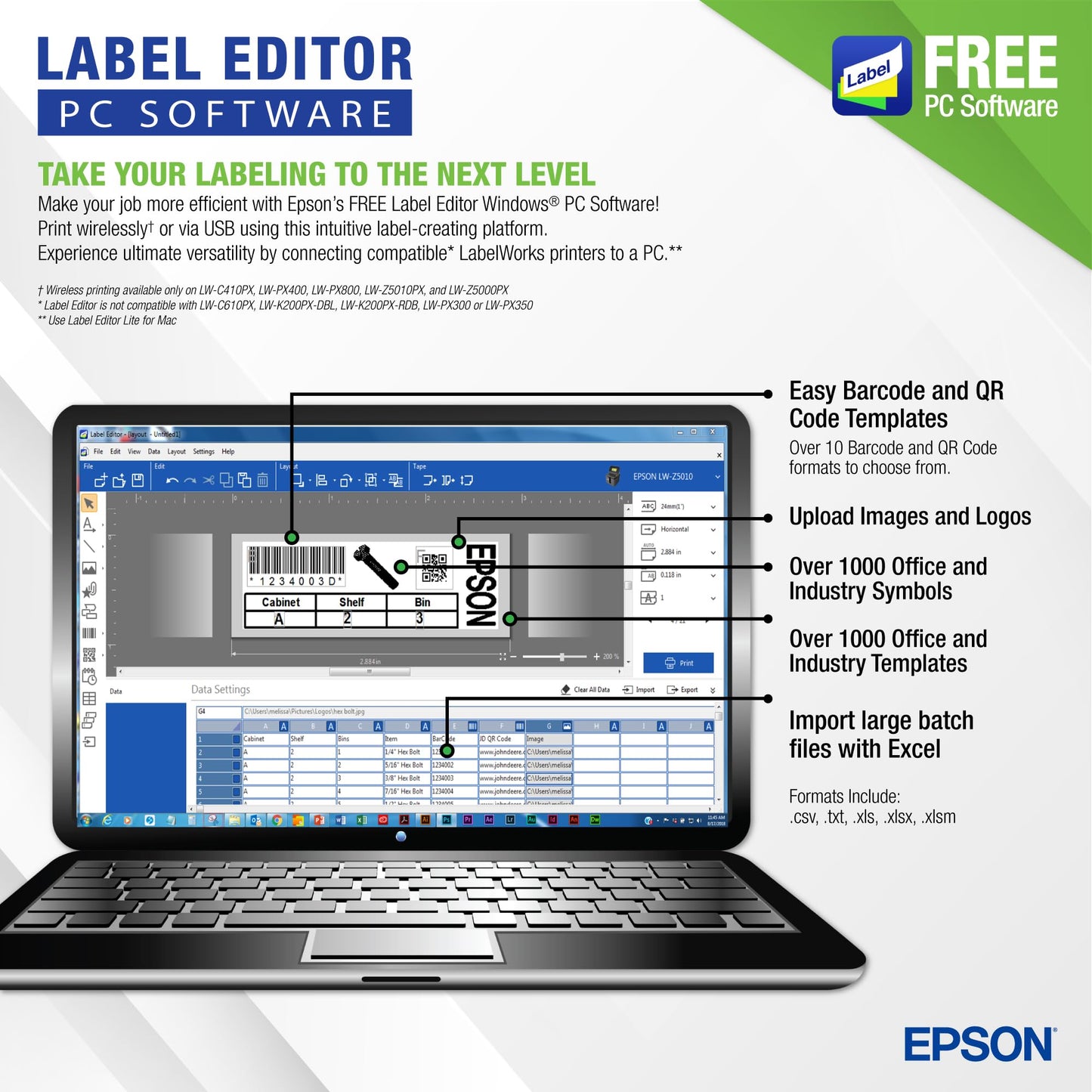 LABELWORKS Epson LW-Z5010PX Industrial Label Maker - Complete Printer Kit with Accessories, PX 147' Bulk Label Rolls, Desktop Printer