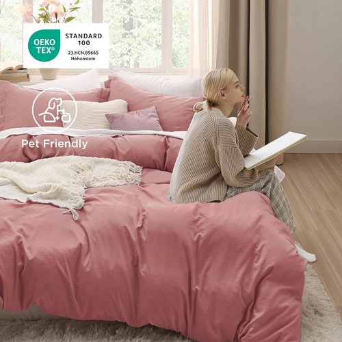Bedsure Pink Clay Duvet Cover Set - Extra Soft Twin/Twin XL Bedding with Zipper Closure & Pillow Sham