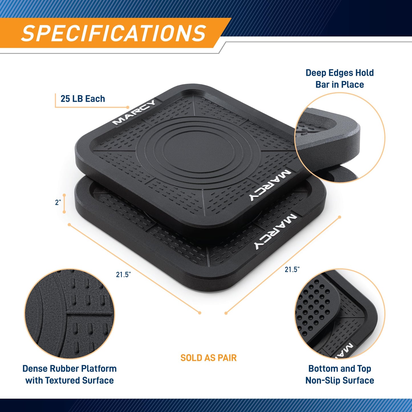 Marcy Barbell Platform Sold in Pair, Olympic Weight Landing Pads with Raised Edges & Non-Slip Surface, Floor Protection Crash Pads for Home Gym, Weight Lifting