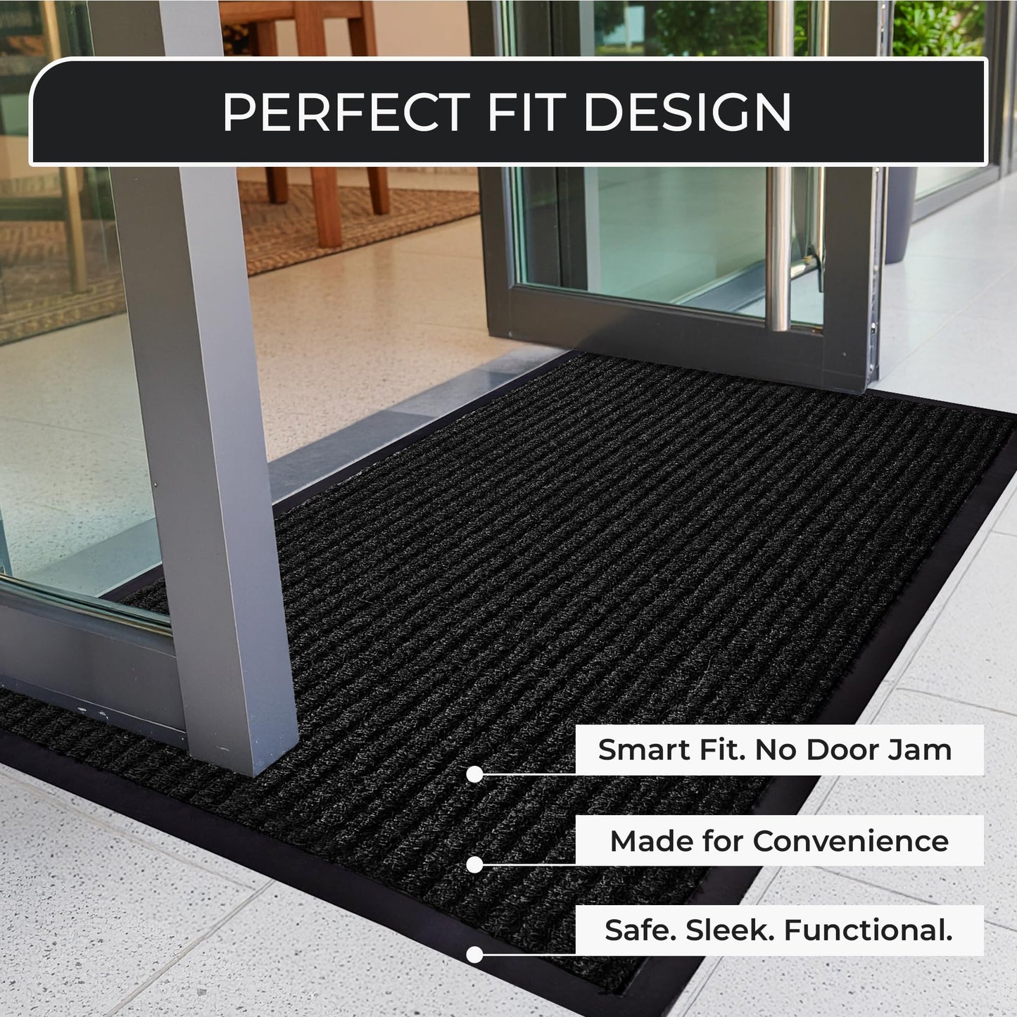 Commercial Door Mat 3'x16' Black, Heavy Duty Industrial Floor Mat for High Traffic Areas, Nonslip Rubber Backing, Large Door Mat for Indoor Entrance or Business Entryway.