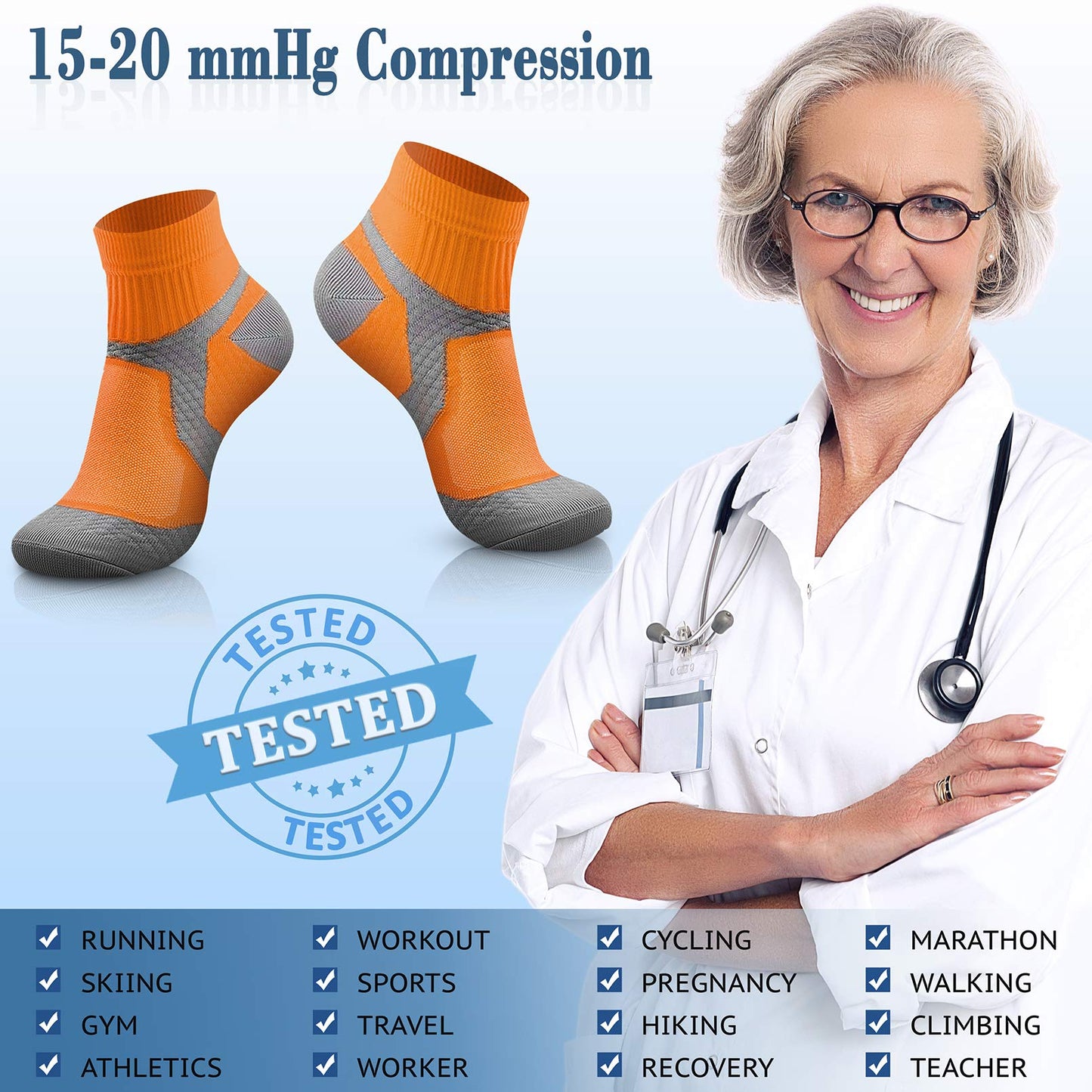 CHARMKING Graduated Compression Socks for Women & Men Circulation 15-20 mmHg is Best for Athletic, Running, Flight Travel, Pregnant, Cycling (Multi 04,S/M)