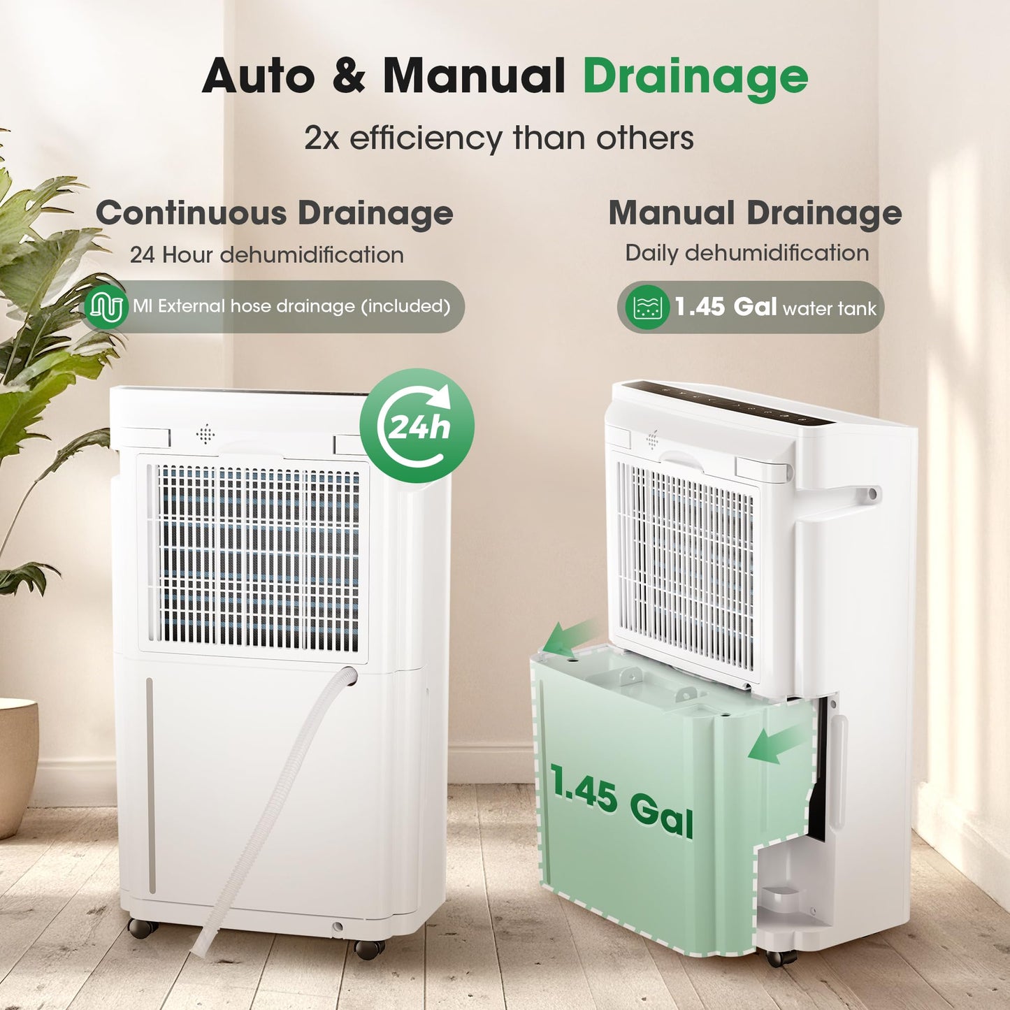 6,500 Sq.Ft Dehumidifier for Basement with Drain Hose, 186 OZ Water Tank, 60 Pint Dehumidifiers for Large Home with Three Operation Modes, Intelligent Humidity Control, 24HR Timer for Bathroom