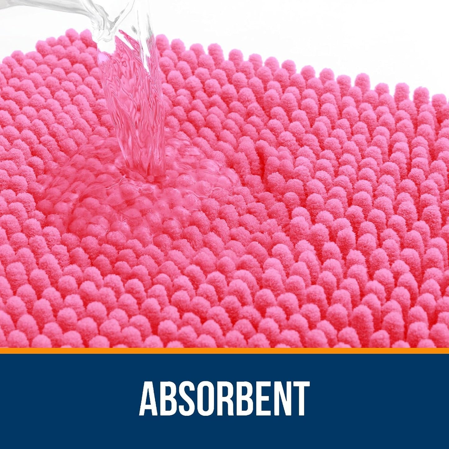 OLANLY Large Bath Rugs - Extra Soft Chenille with Rubber Backing | Quick Dry, Machine Washable, Hot Pink 59x35
