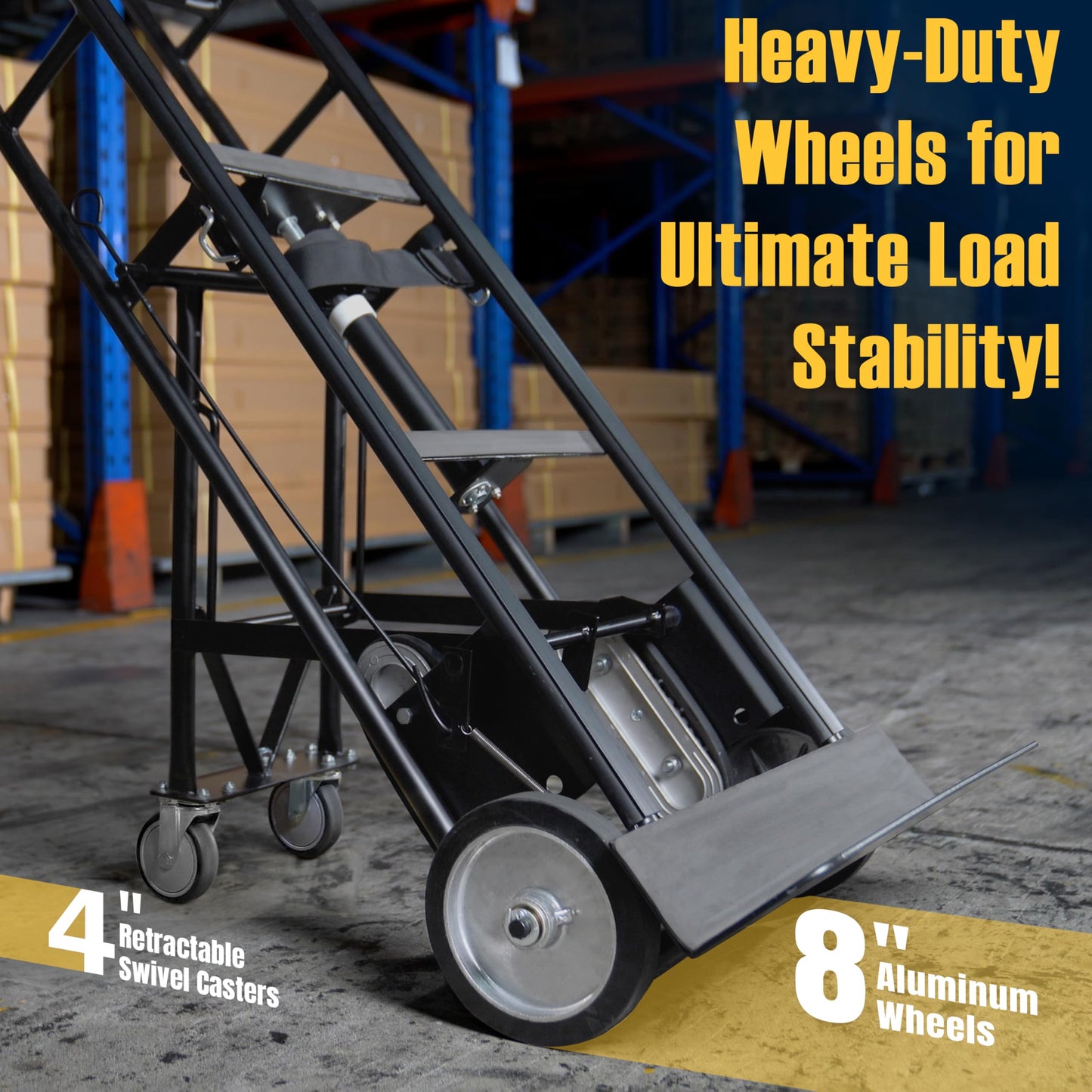 Olympia Tools 1200lbs Appliance Auto-Recoil System Hand Truck - Heavy Duty Hand Cart - Industrial Stair Climbing Furniture Dolly - Dual Aluminum Hand Truck & Rubber Treads Wheels for Stairs Climber