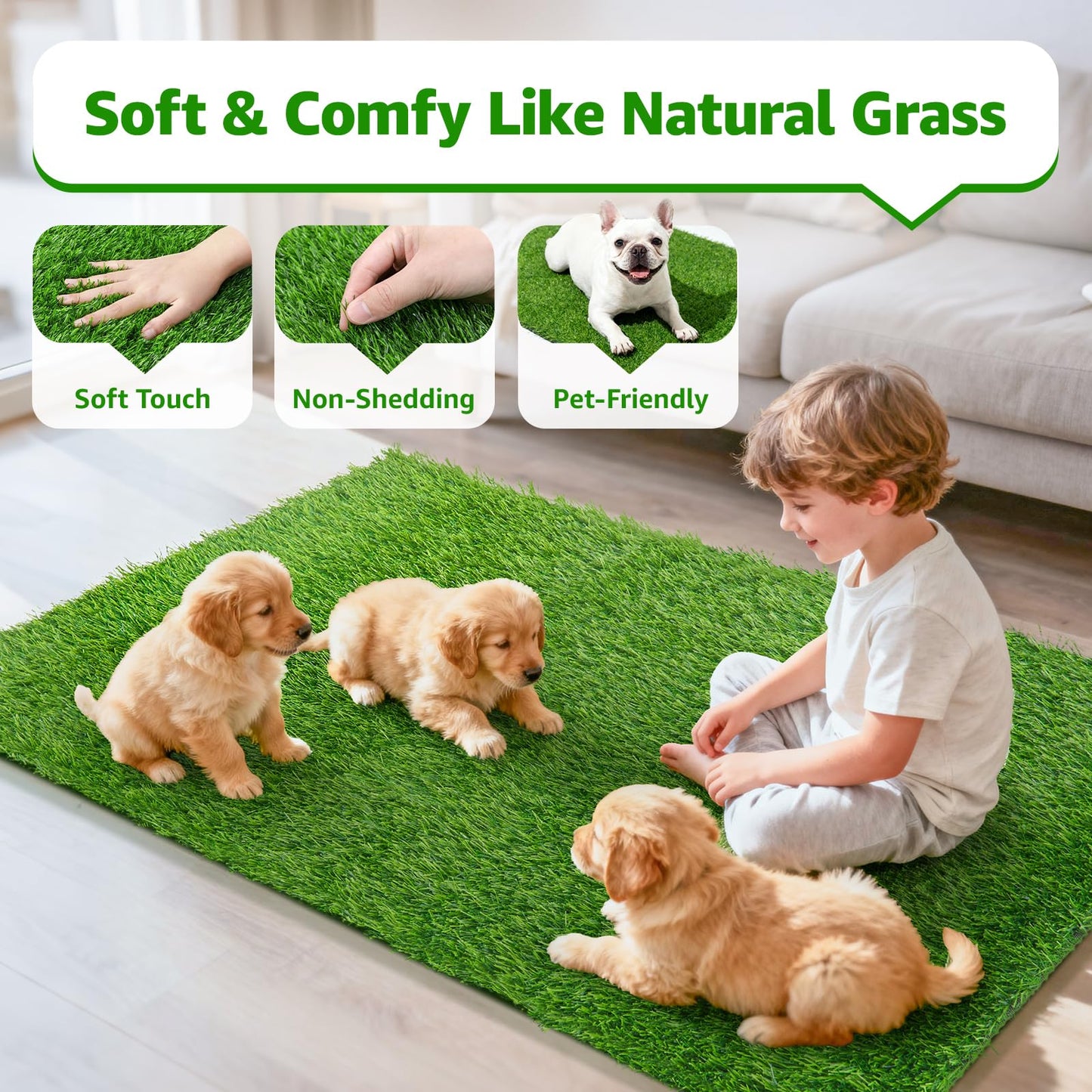 Oiyeefo Artificial Turf Grass Outdoor: Grass Pad for Dogs Indoor Potty Training, Replacement Turf Rug for Patio Balcony Apartment Landscape Decoration, Easy to Clean with Drainage Holes(3.0x5.0ft)