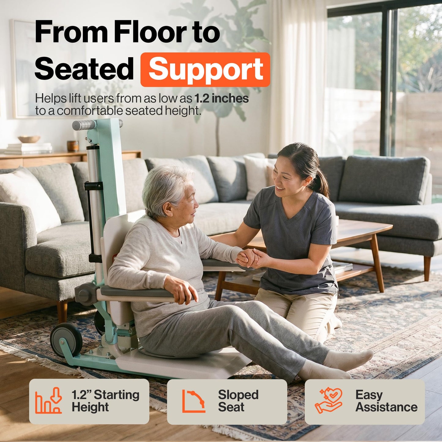 SuperHandy GoRise FC Electric Floor to Chair Lift for Seniors and People with Disabilities - 400 Lbs Capacity, Seating Transfer Assistance, Magnetic Remote [Patent Pending]