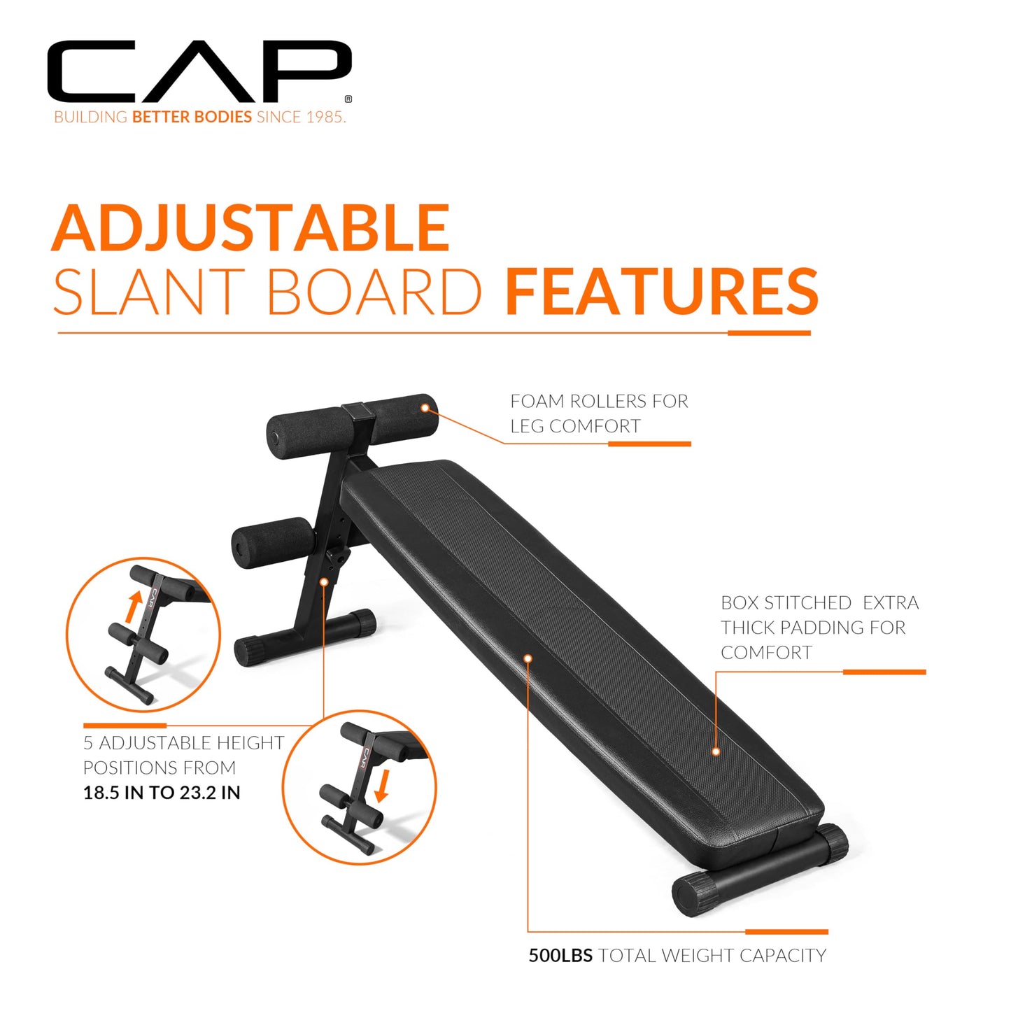 CAP Barbell Sit Up Bench – Adjustable Decline Ab Bench for Home Gym – Multi-Purpose Slant Board for Core Strength, Sit-Ups, and Full-Body Workouts
