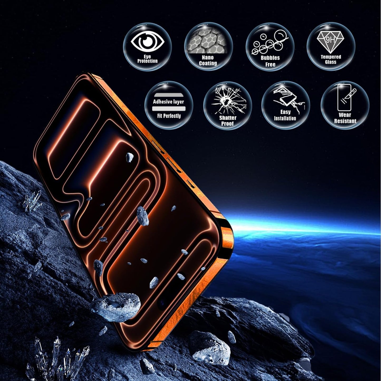 17 (6.3 inch) 9H 2 Pack Blue Light Screen Protector for iPhone Pro Anti Reflective Hardness Shatterproof HD Tempered