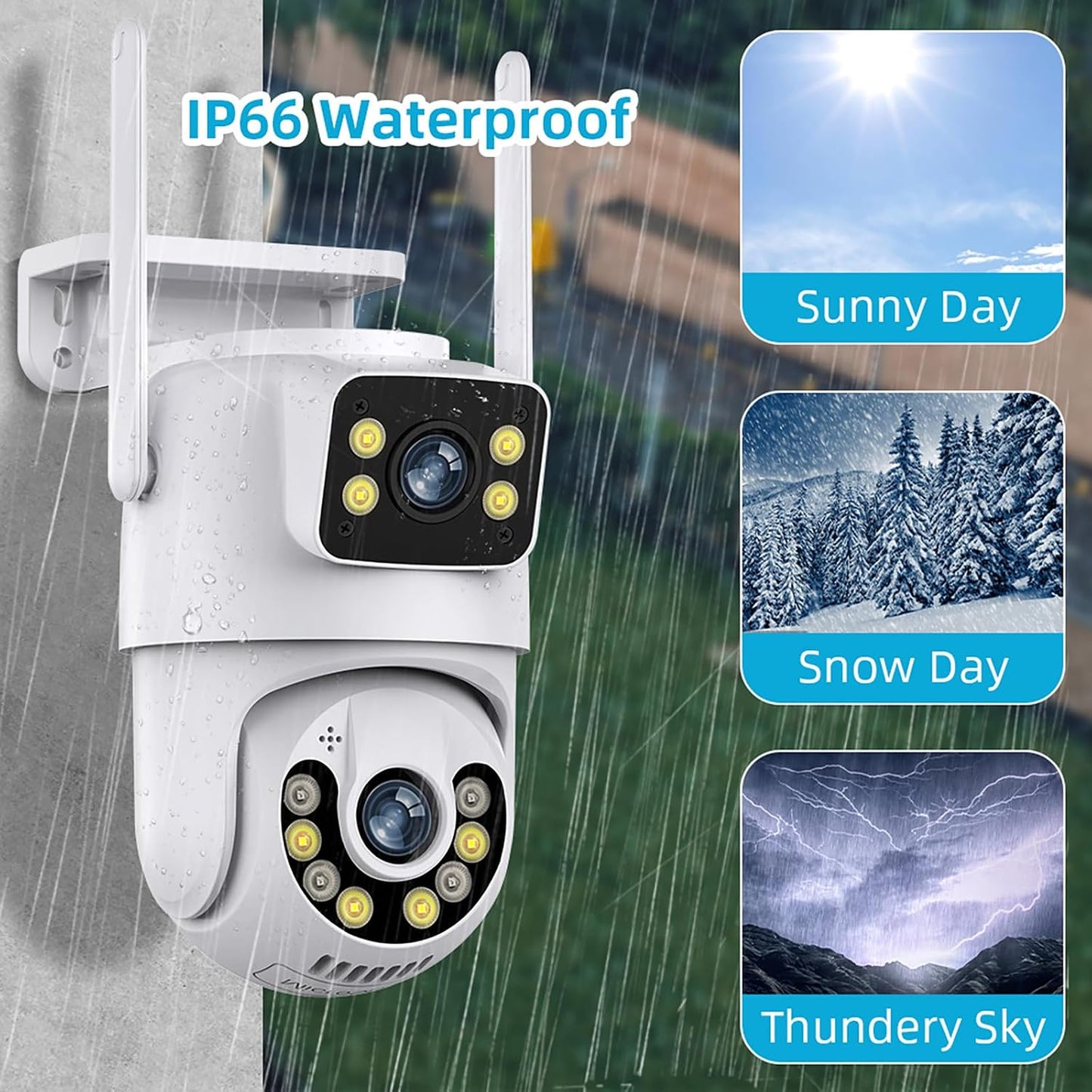 Dosilkc 1080P 360 PTZ Outdoor Security Camera, Dual Lens Linkage Wireless WiFi Cameras for Home Security, View Auto