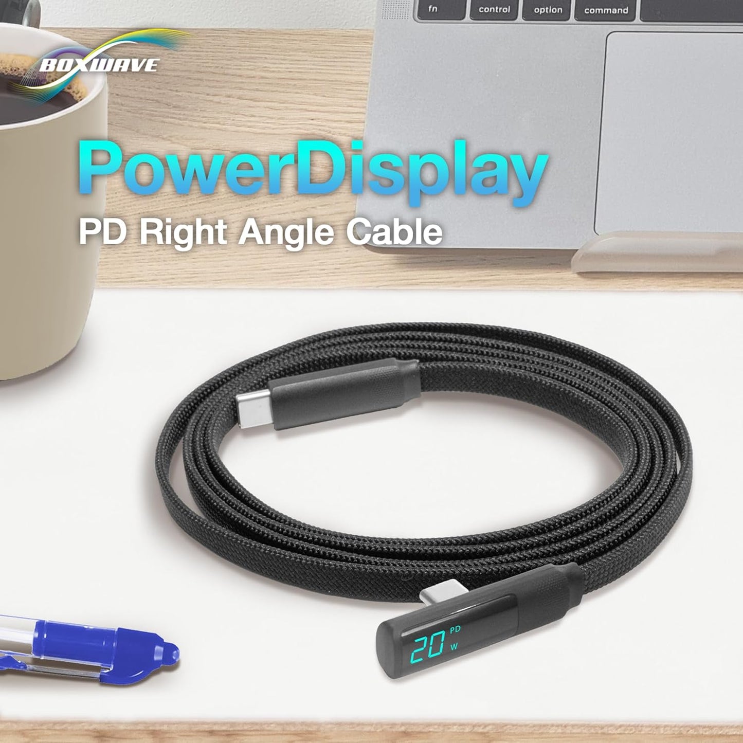 BoxWave TIMMKOO Q5 MP3 (4ft) (100W), Cable Compatible with WiFi Player - PowerDisplay PD Right Angle Cable - USB-C