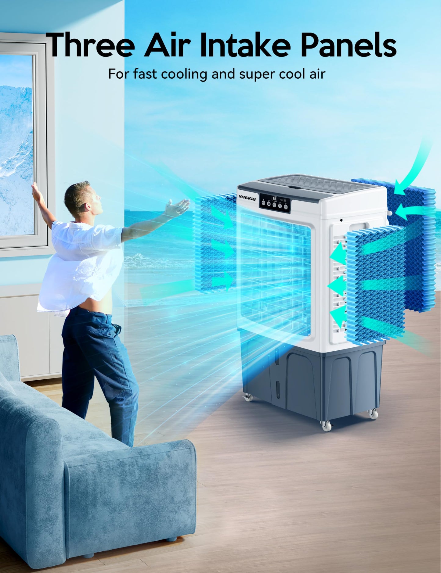 VAGKRI Swamp Cooler, 3100CFM Evaporative Air Cooler with 3 Modes & Wind Speeds, 120°Oscillation, 24H Timer, Portable Outdoor Air Conditioner with Auto Fill for Patio Garage Commercial Use, 12 Gallon