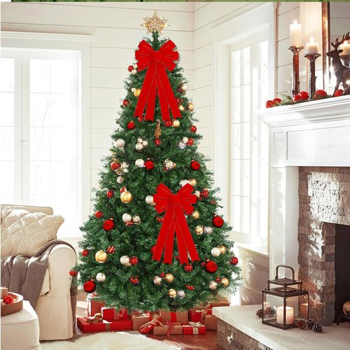 Hongsome Large Red Velvet Christmas Bows - 2 Pcs Outdoor Holiday Decorations