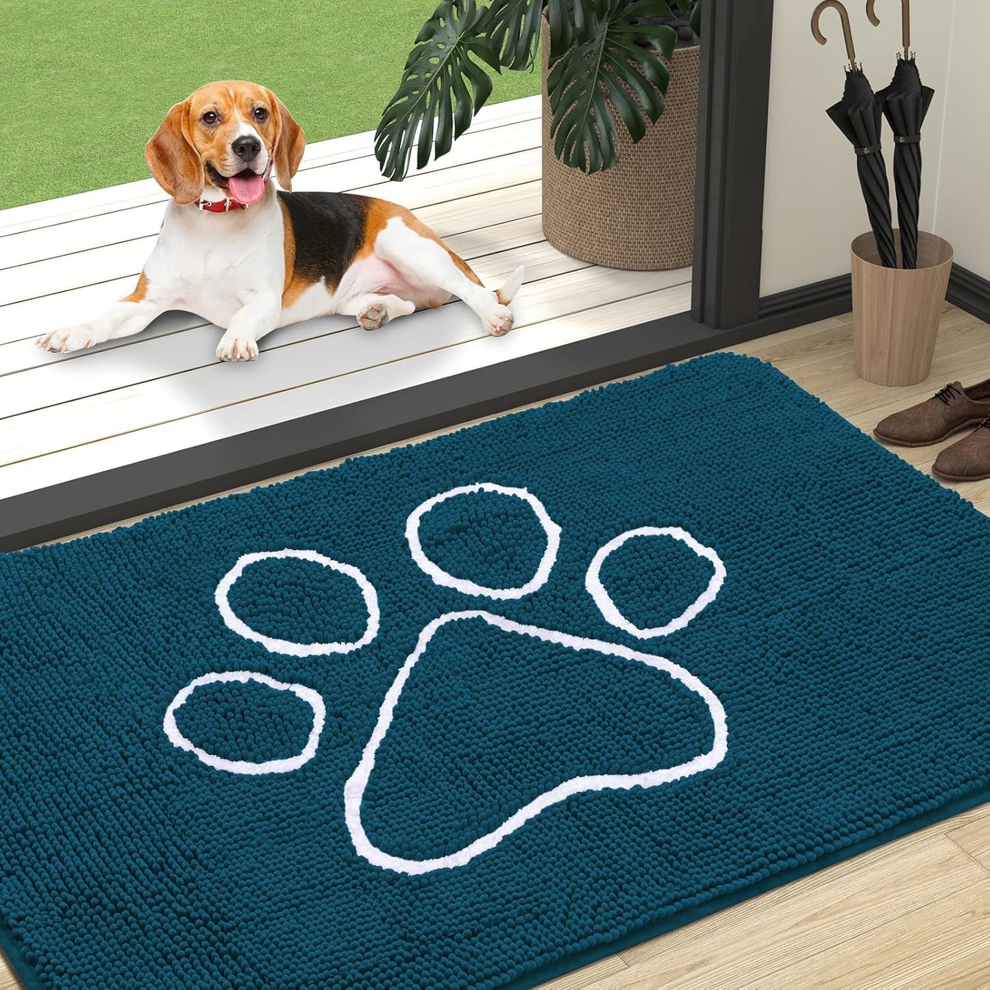 OLANLY Dog Door Mat - Absorbent Non-Slip Mud Mat for Muddy Paws | 47x32, Atlantic Blue, Quick Dry Chenille